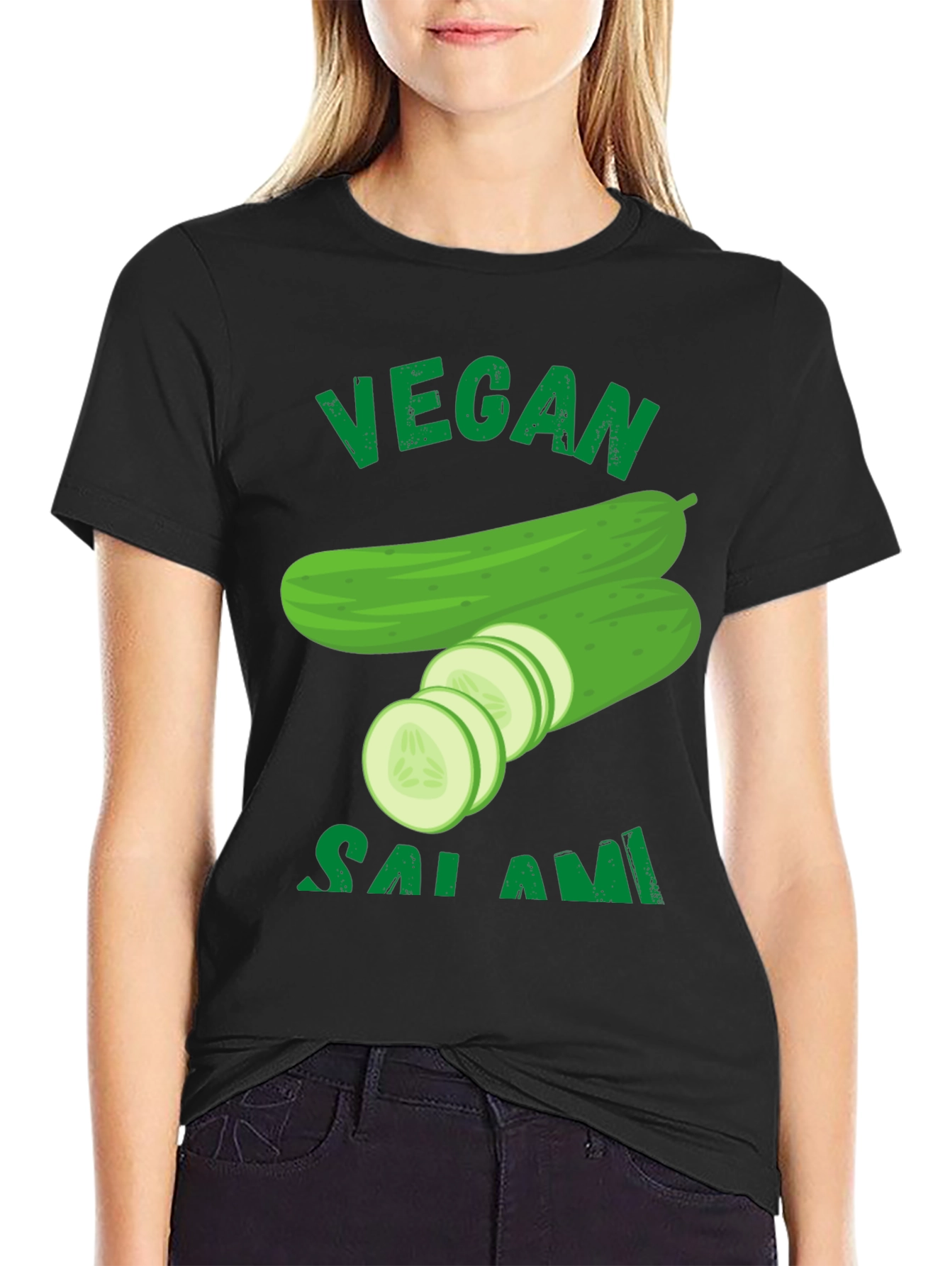 Black Vegan Salami Cucumber Graphic T-Shirt view 2