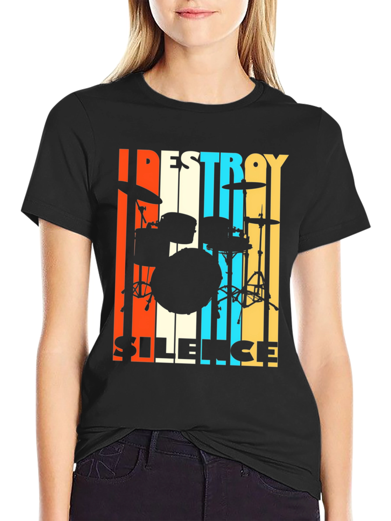Black Destroy Silence Drummer T-Shirt view 2