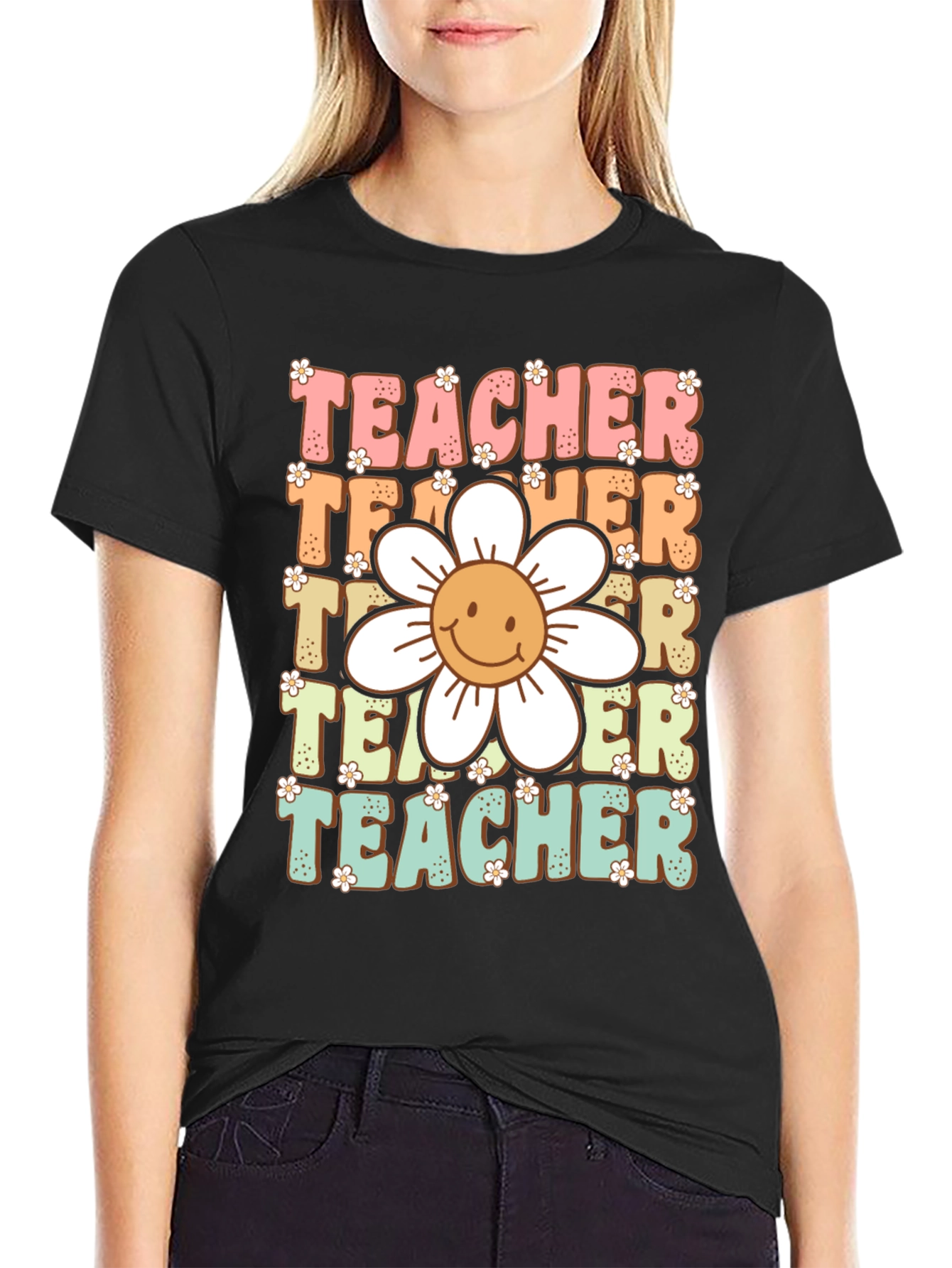 Black Retro Teacher Graphic T-Shirt view 2