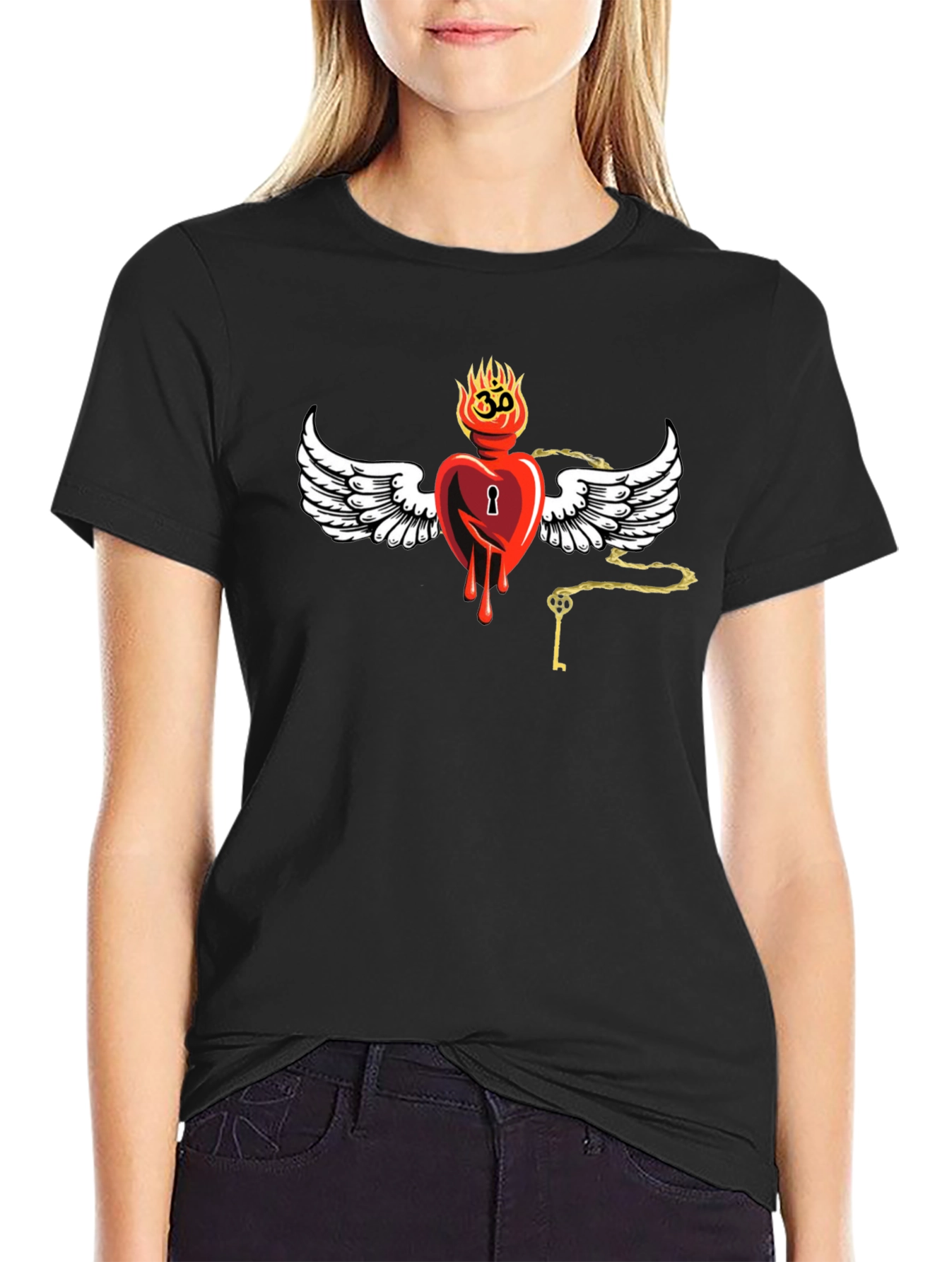 Black Heart with Wings Graphic Print T-Shirt view 2