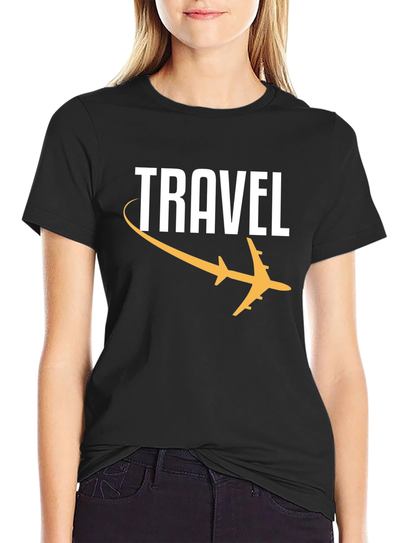 Black Travel Graphic Tee - Black Airplane T-Shirt view 2