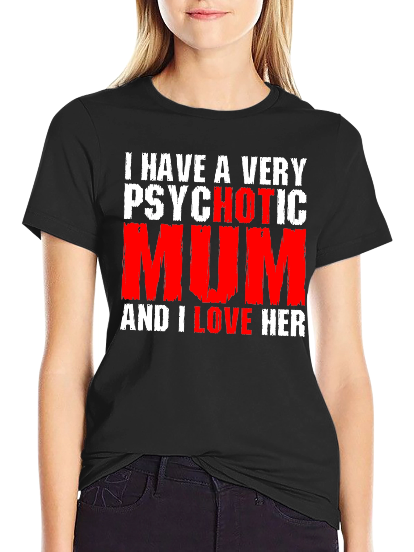 Black Psychotic Mum T-Shirt - Funny Novelty Graphic Tee view 2