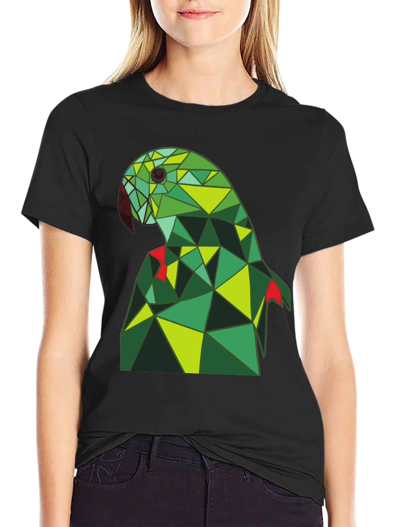Black Geometric Parrot Tee - Stylish Graphic Print view 2