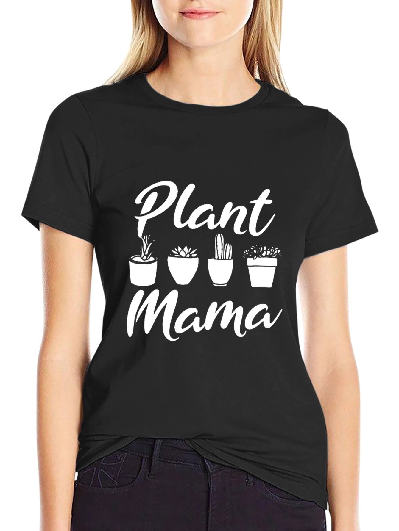 Black Plant Mama Graphic Tee - Black Cotton T-Shirt view 2