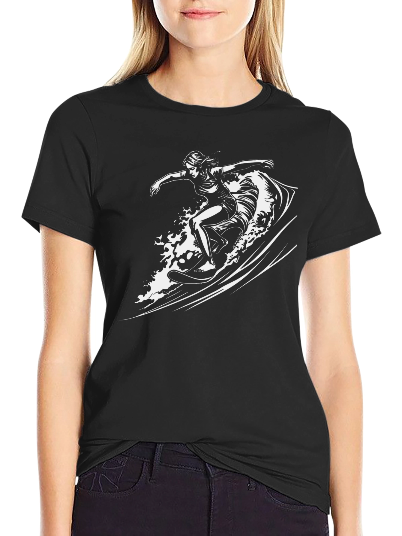 Surfer Girl Graphic Tee - Black Cotton Comfort - 2