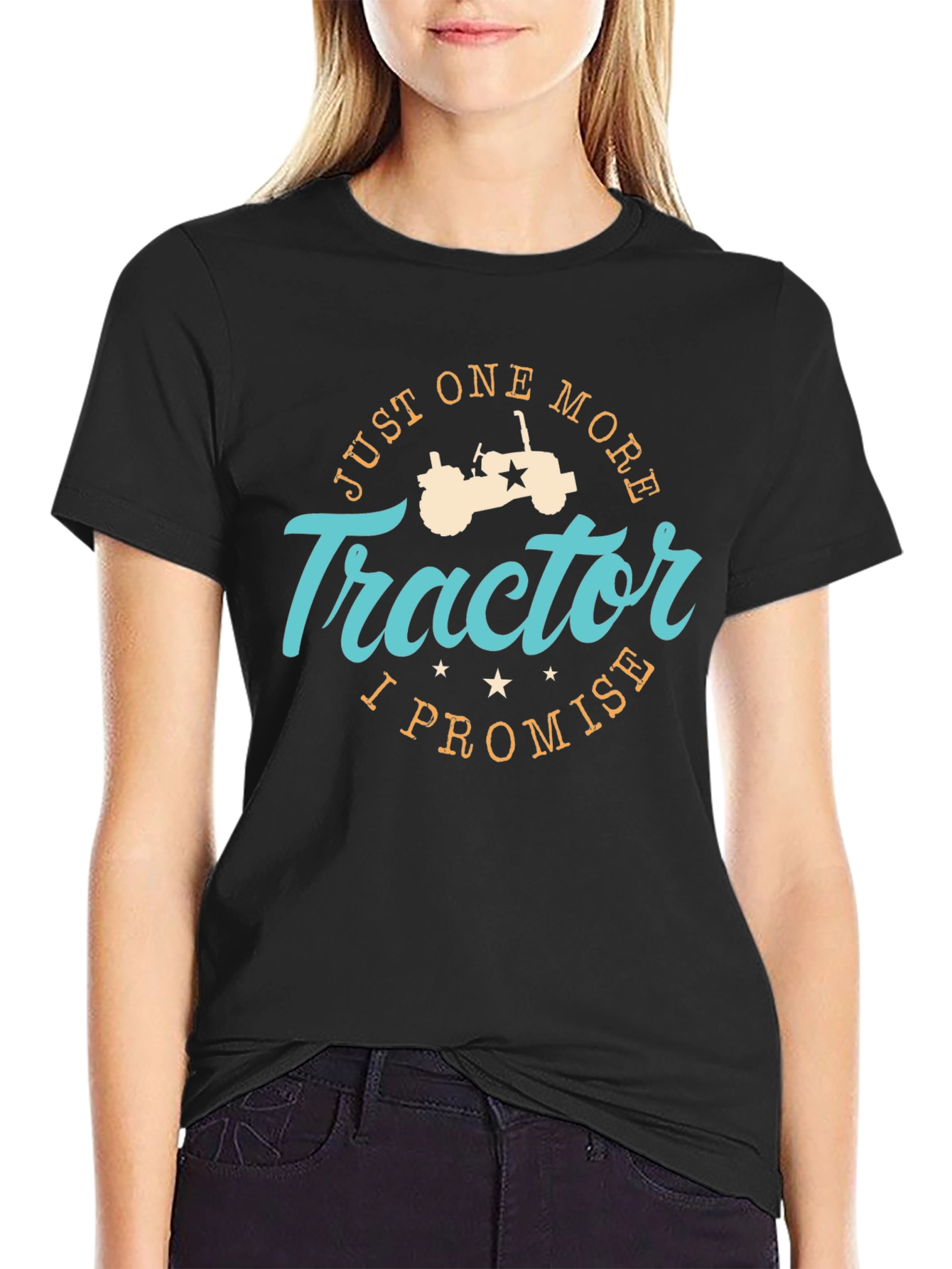 Black Just One More Tractor Black T-Shirt view 2