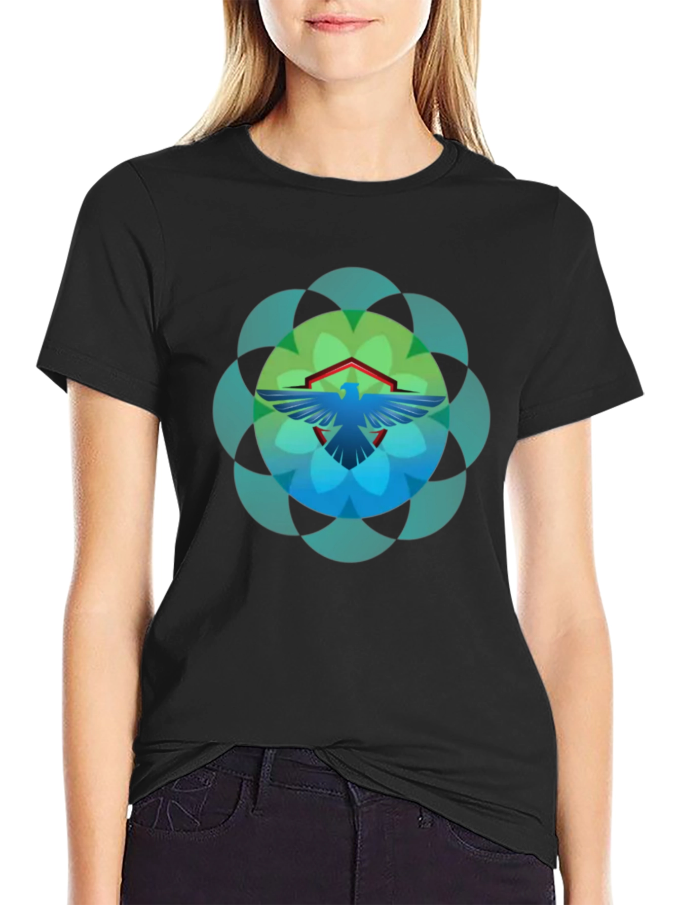 Black Geometric Bird Graphic T-Shirt - Black view 2