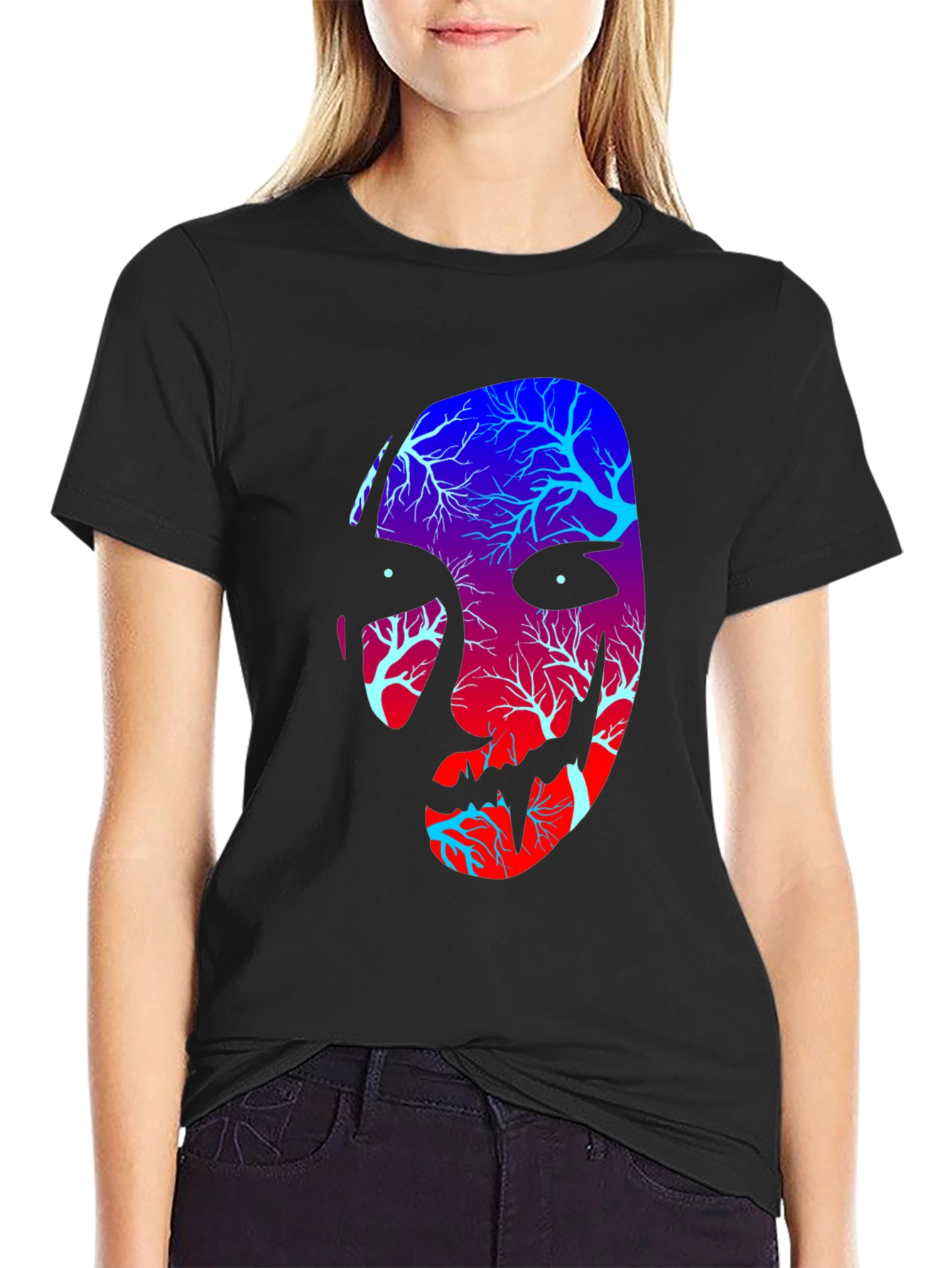 Black Tree Spirit Face Graphic Tee - Black view 2