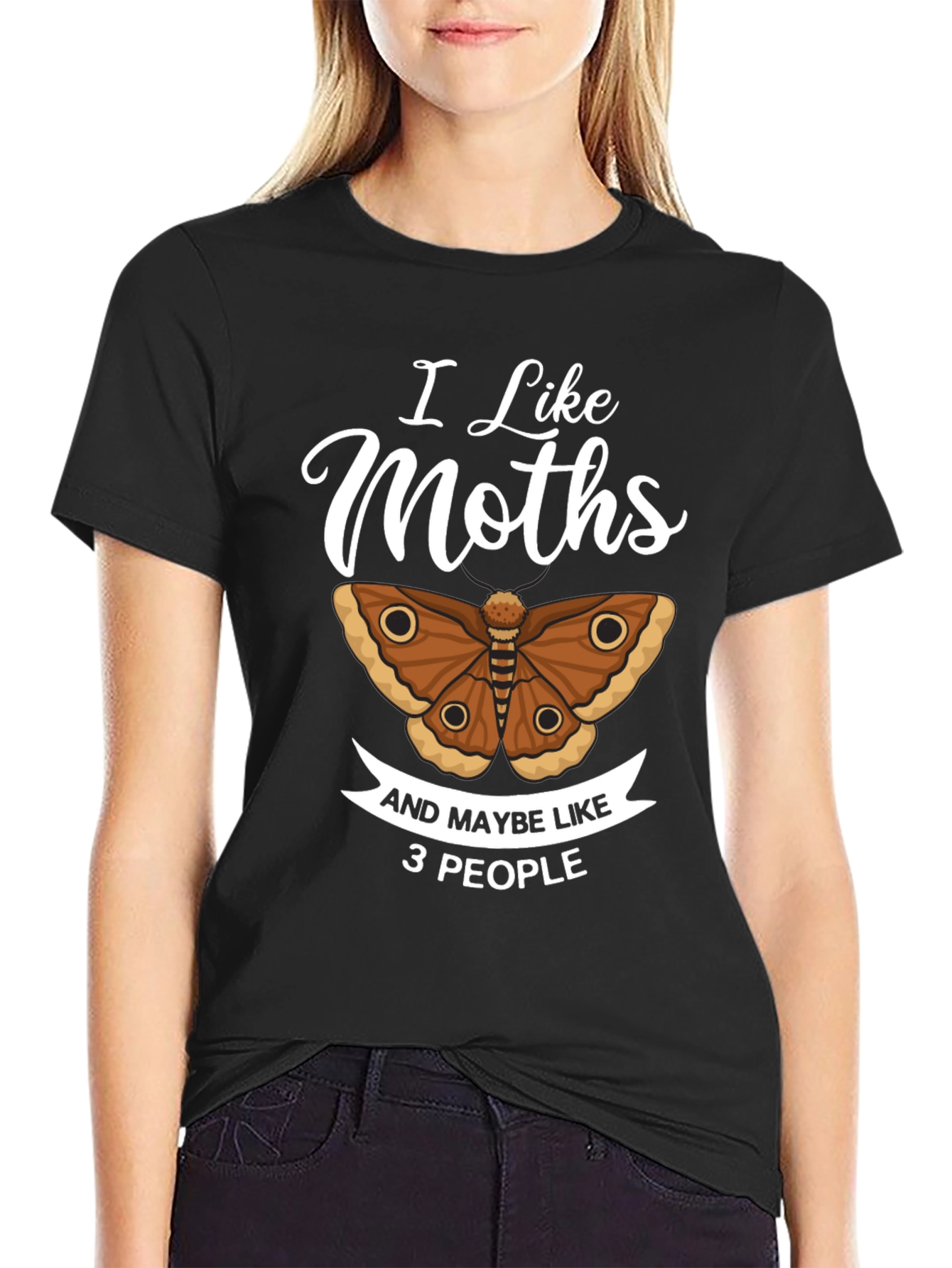 Black I Like Moths and Maybe Like 3 People T-Shirt view 2