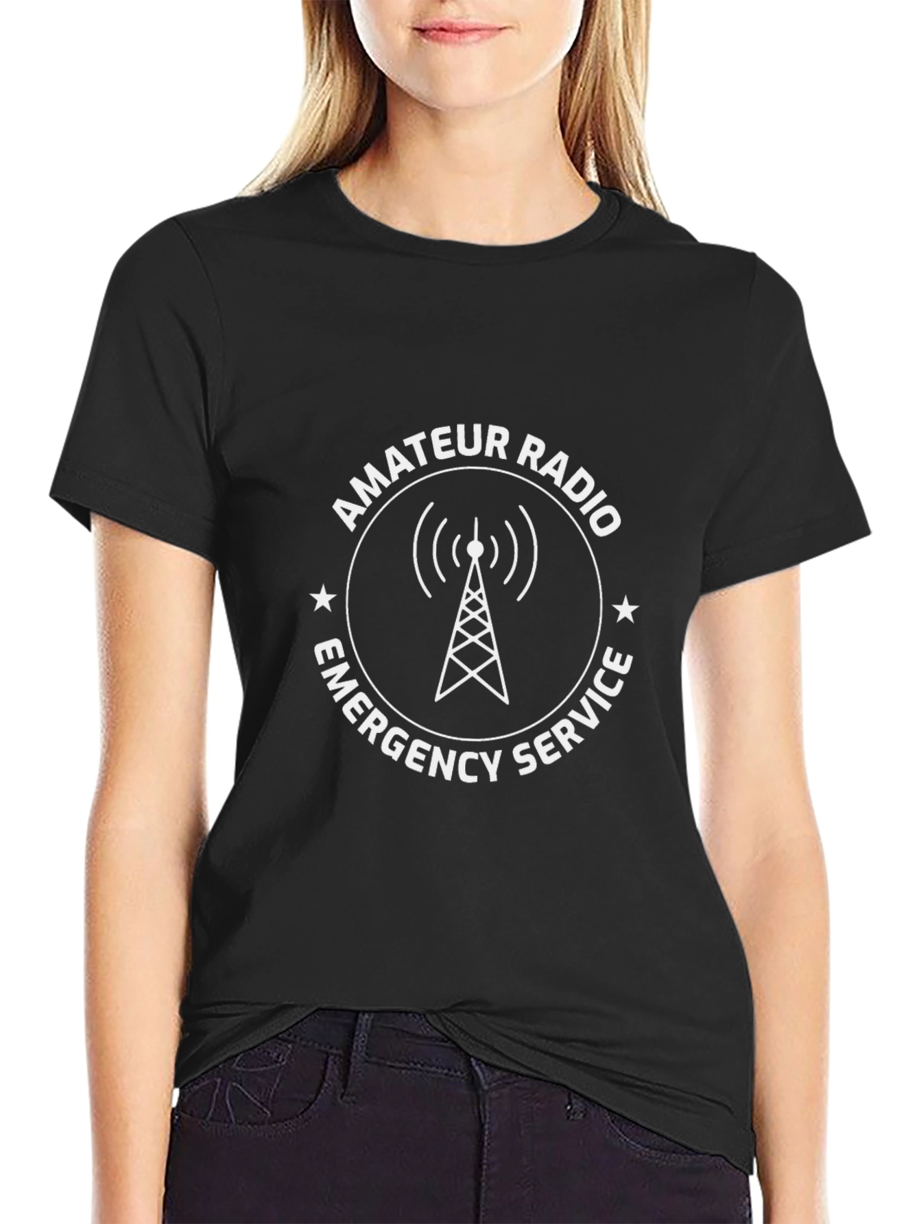 Black Amateur Radio Emergency Service Black T-Shirt view 2