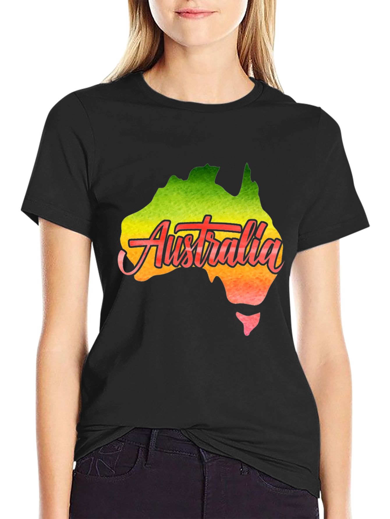 Black Australia Map T-Shirt - Black Cotton Graphic Tee view 2
