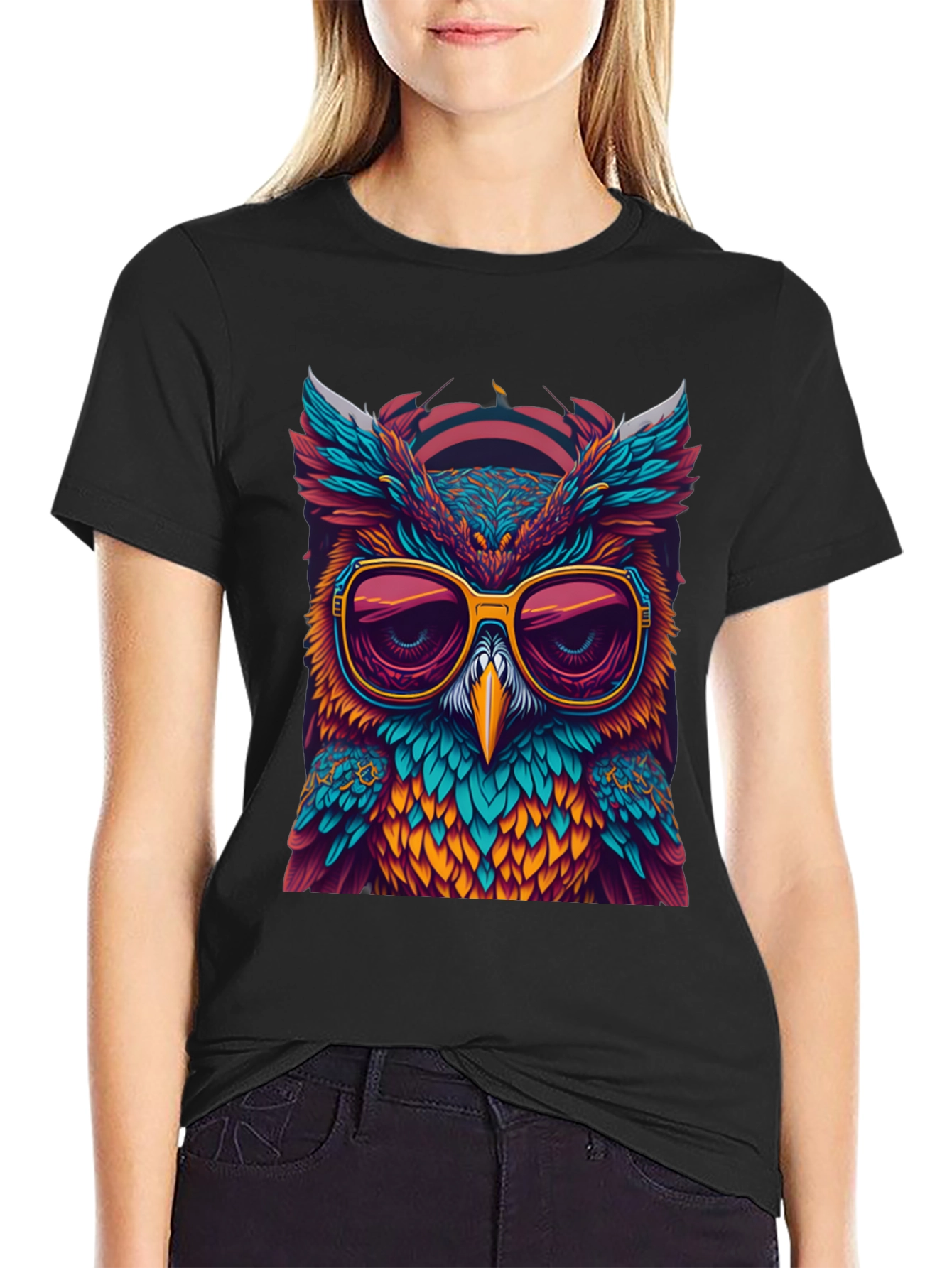 Black Cool Owl Graphic Tee - Unique Design view 2