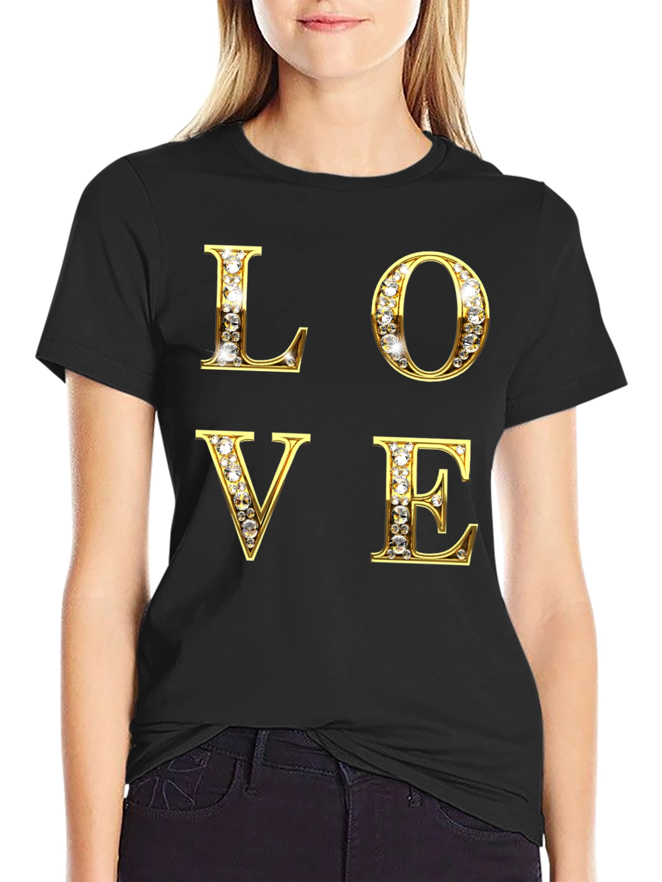 Black LOVE Diamond Letter Graphic Tee - Stylish & Eye-catching view 2