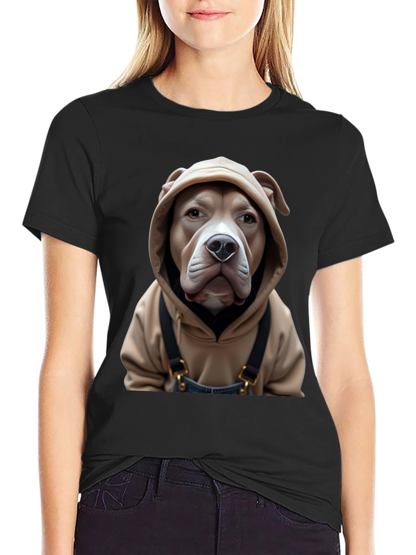Black Dog in Hoodie T-Shirt - Novelty Graphic Tee view 2