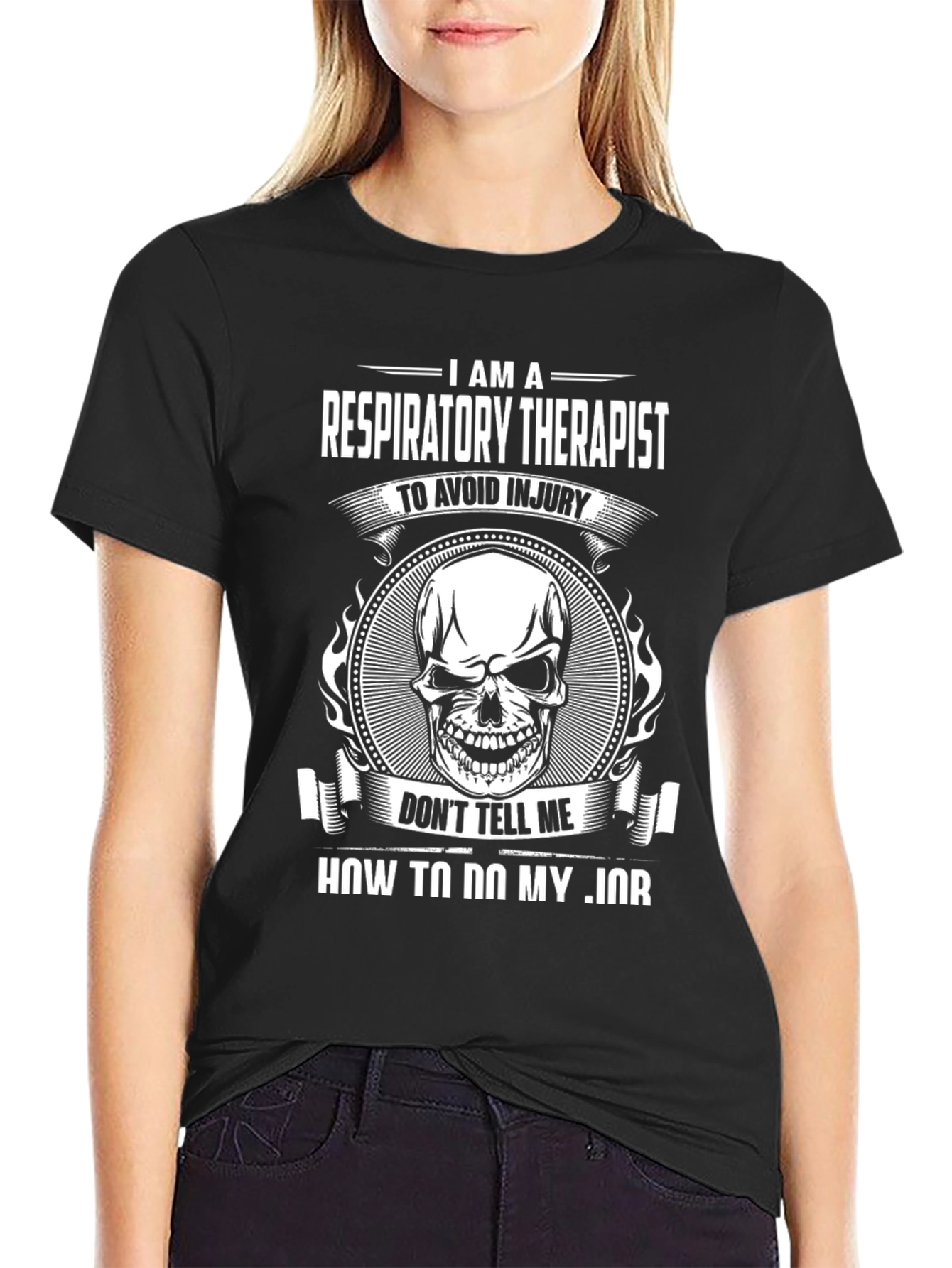 Black Respiratory Therapist Skull Graphic T-Shirt view 2