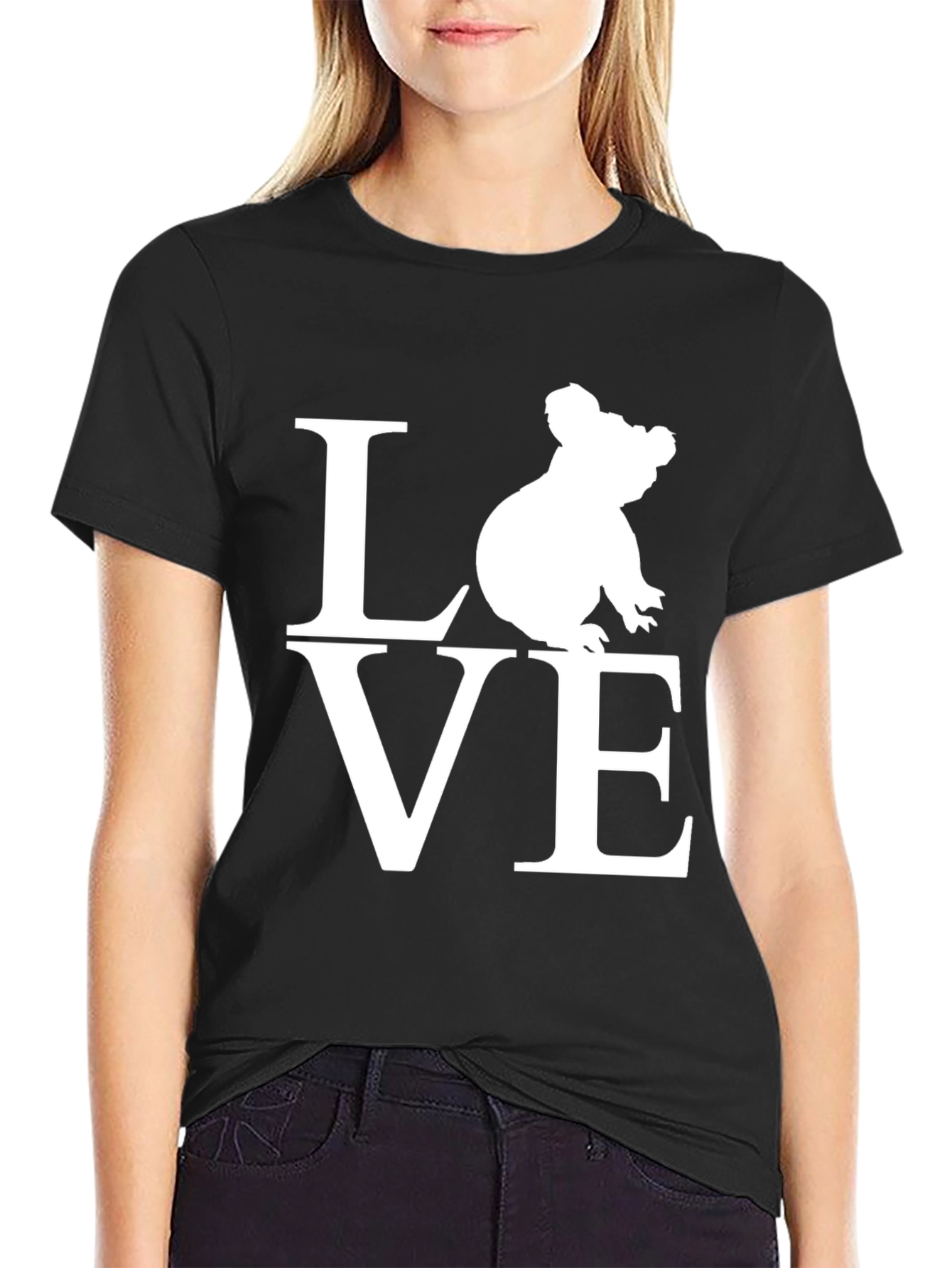 Black Koala Love Graphic Tee - Black Cotton T-Shirt view 2