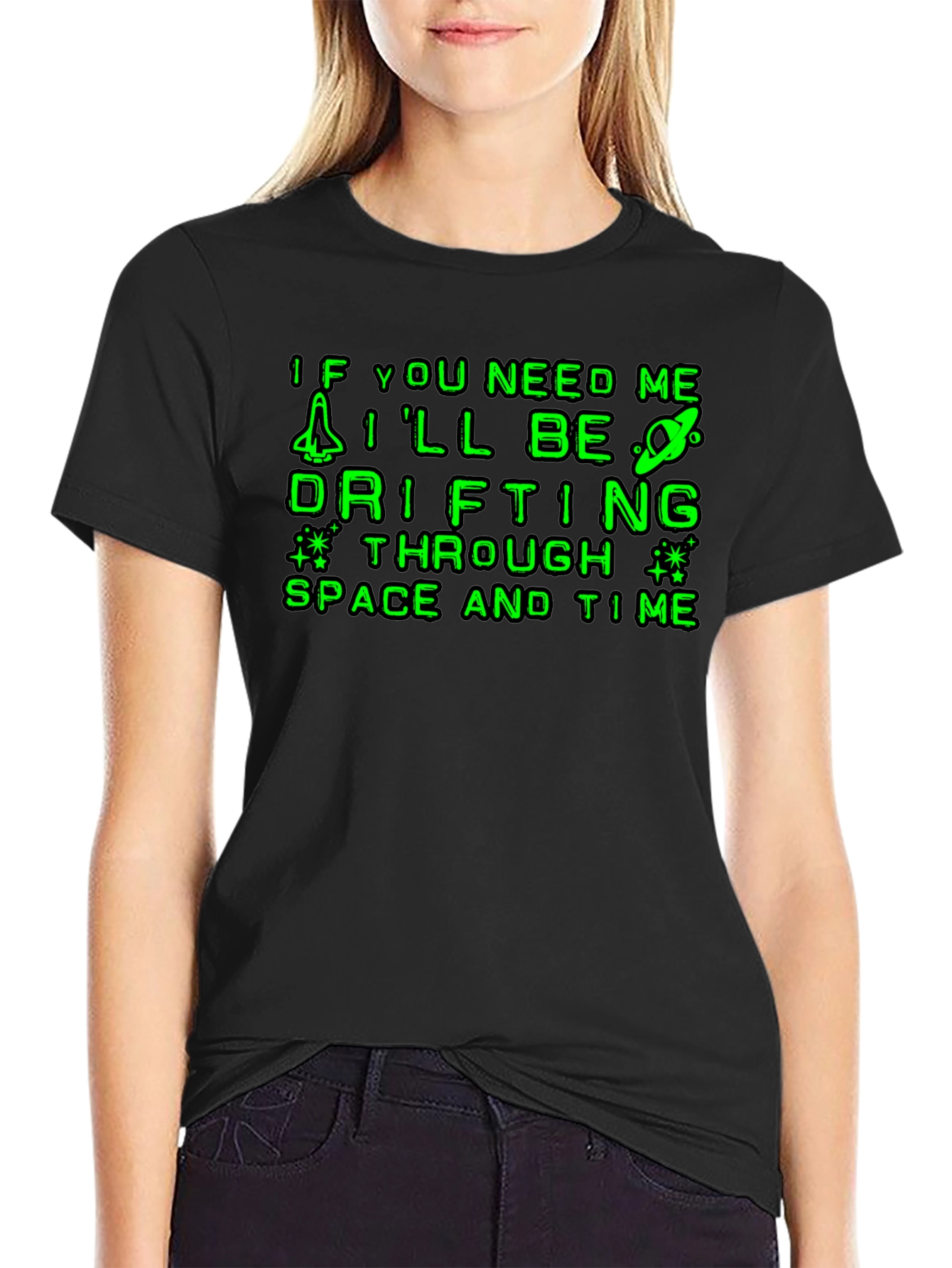 Black Drifting Through Space & Time Graphic T-Shirt view 2