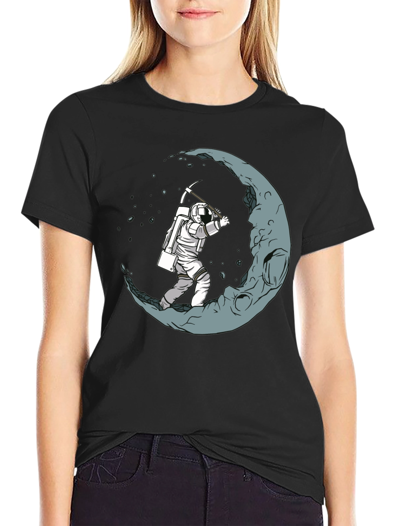 Black Astronaut Moon Mining Black T-Shirt view 2