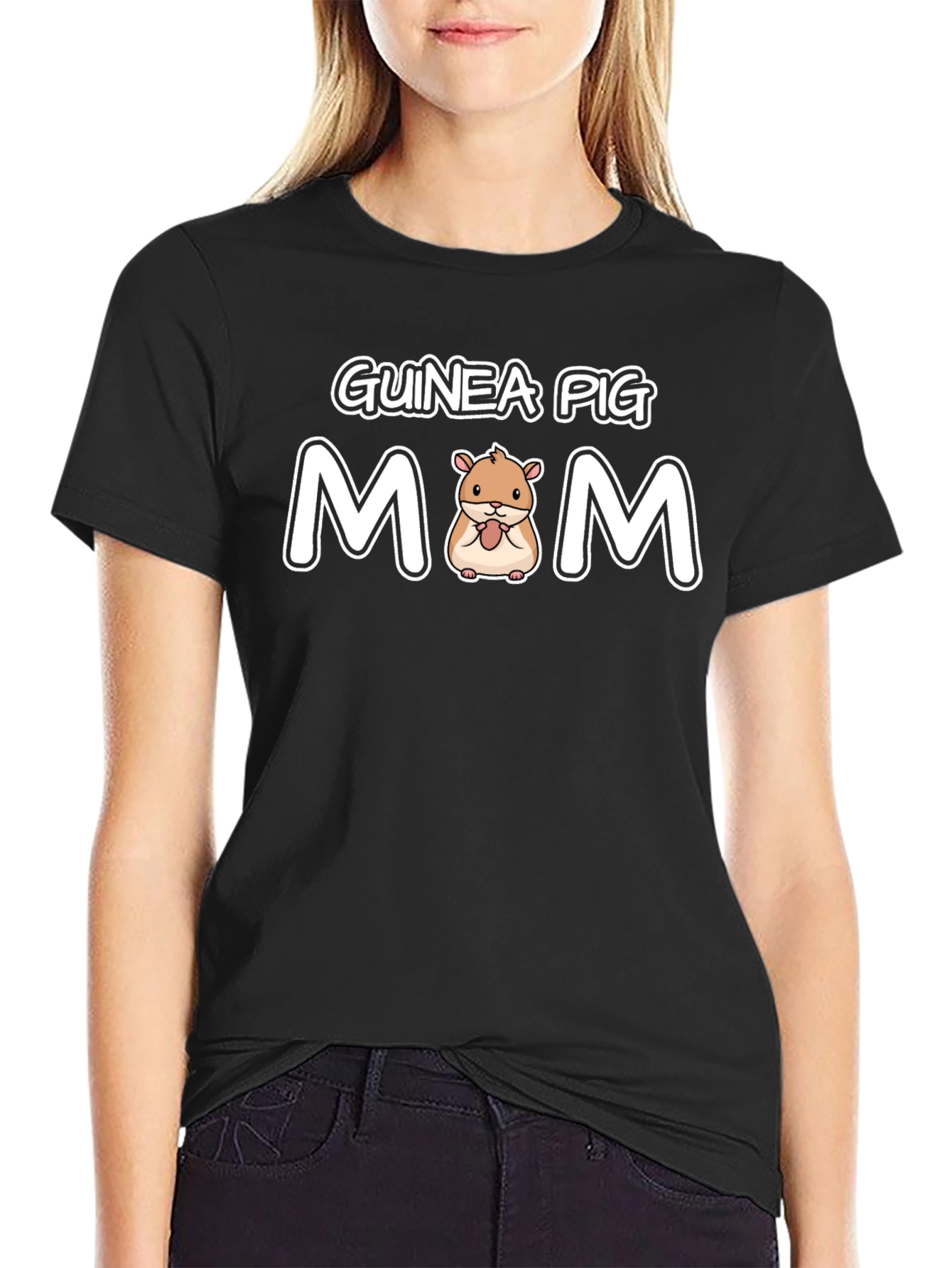 Black Guinea Pig Mom T-Shirt view 2
