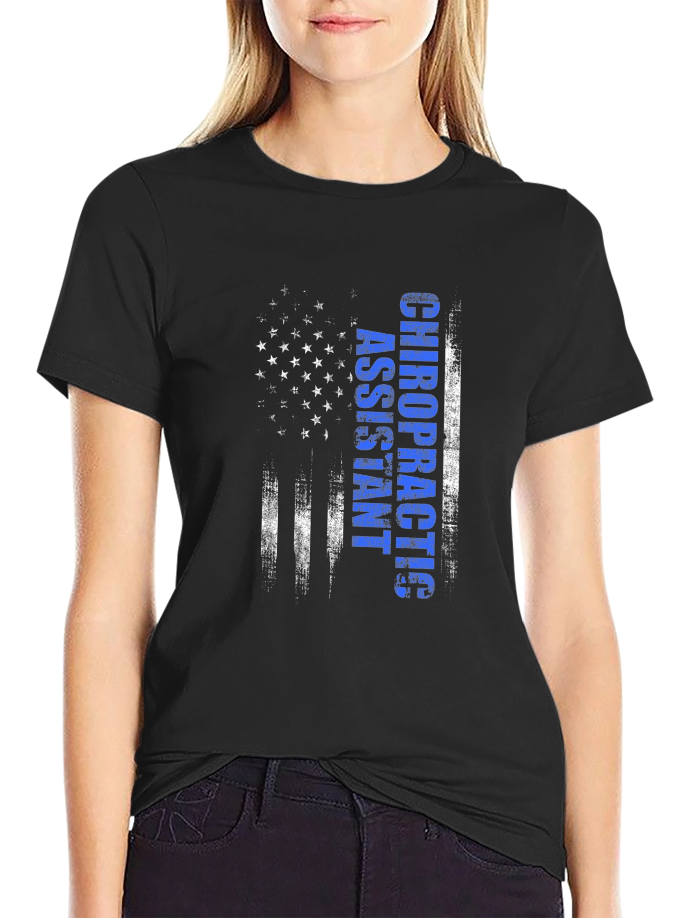 Black Chiropractic Assistant American Flag T-Shirt view 2