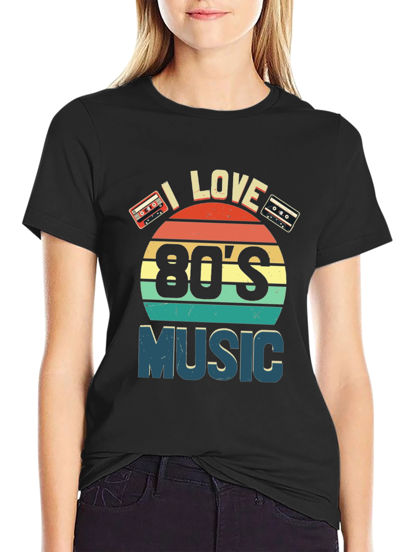 Black I Love 80's Music Retro Cassette T-Shirt view 2