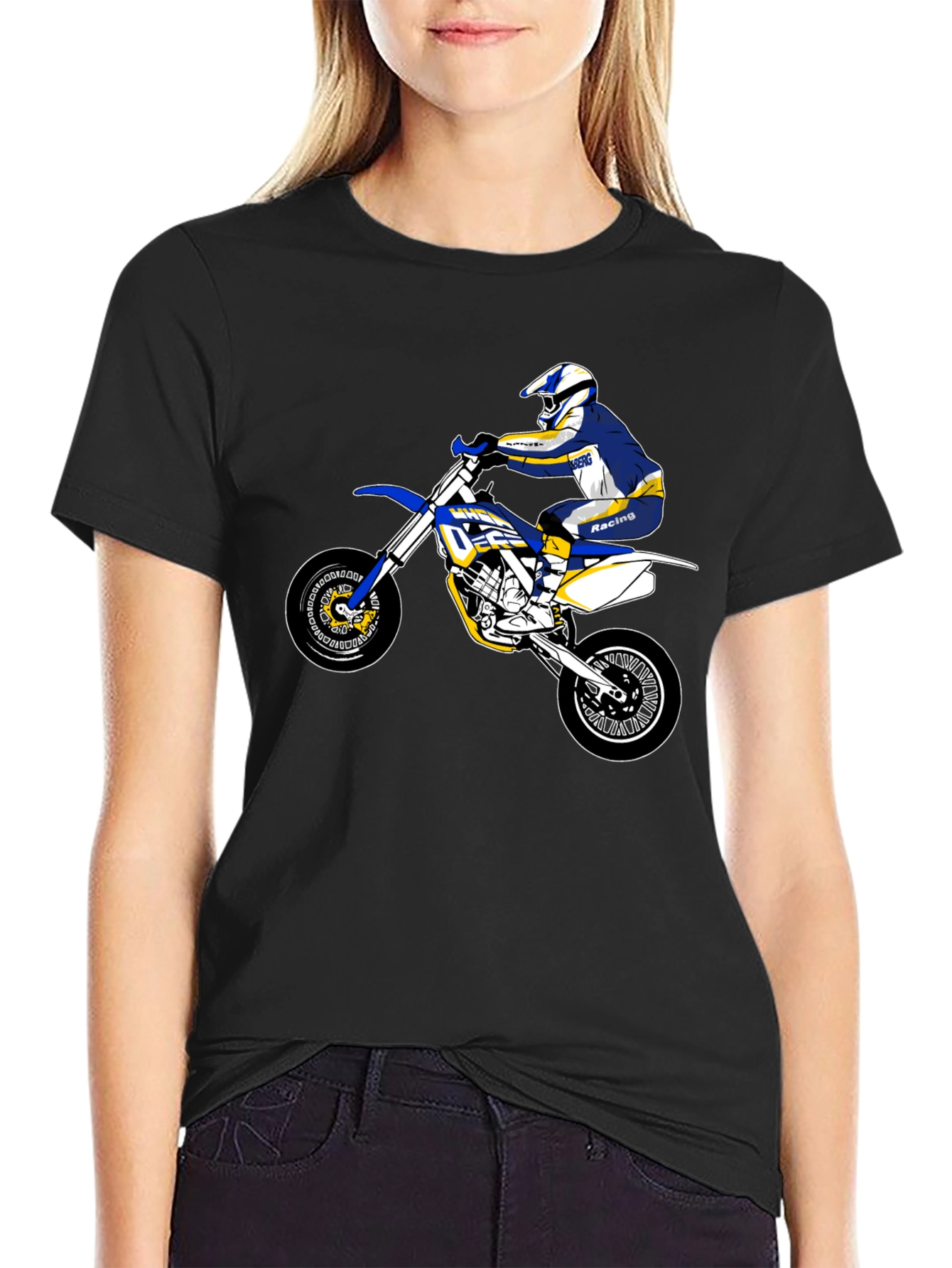 Black Dirt Bike Rider Graphic Tee - Black view 2