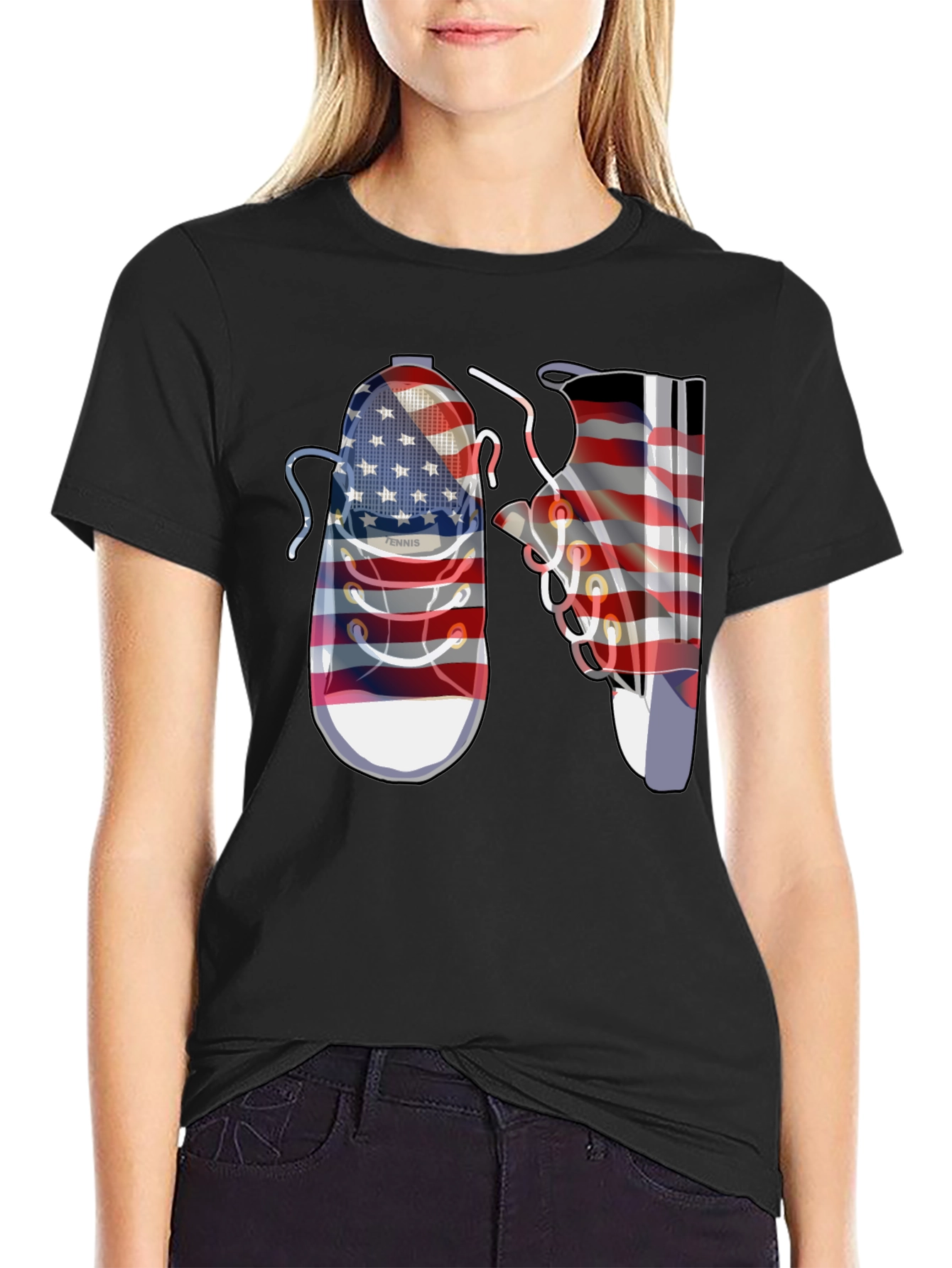 Black American Flag Shoes Graphic Tee view 2