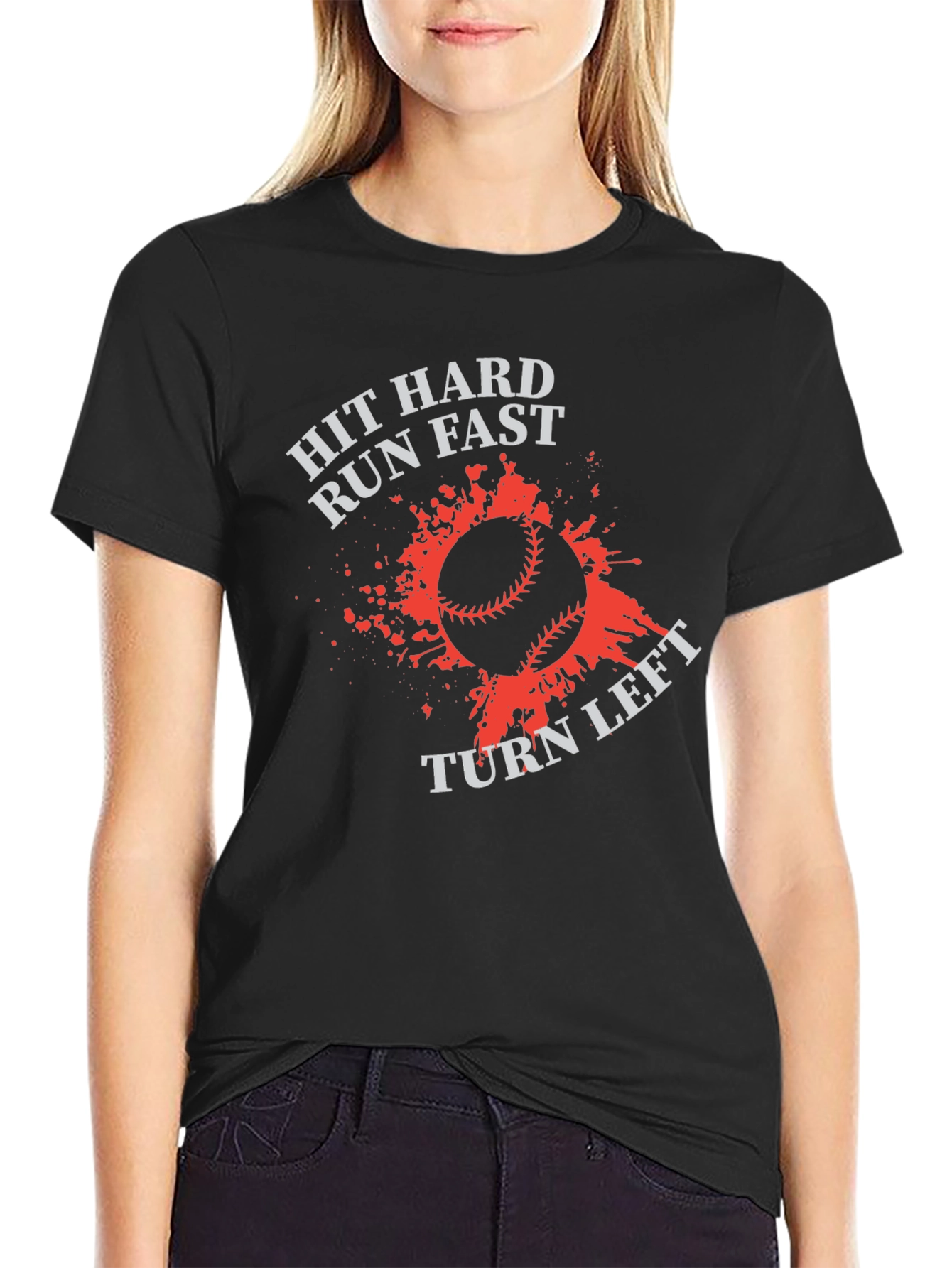 Black Baseball Graphic Tee: Hit Hard, Run Fast view 2