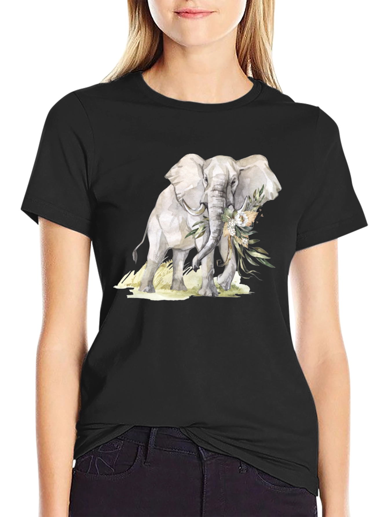 Black Elephant Floral T-Shirt - Stylish Graphic Tee view 2