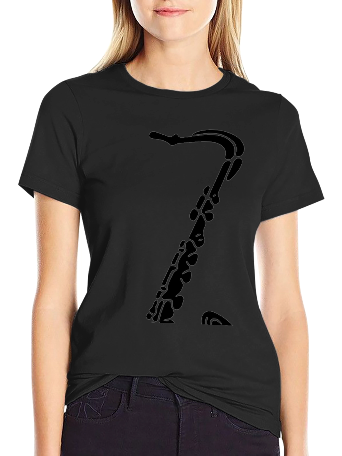 Black Saxophone Silhouette Graphic T-Shirt - Black view 2