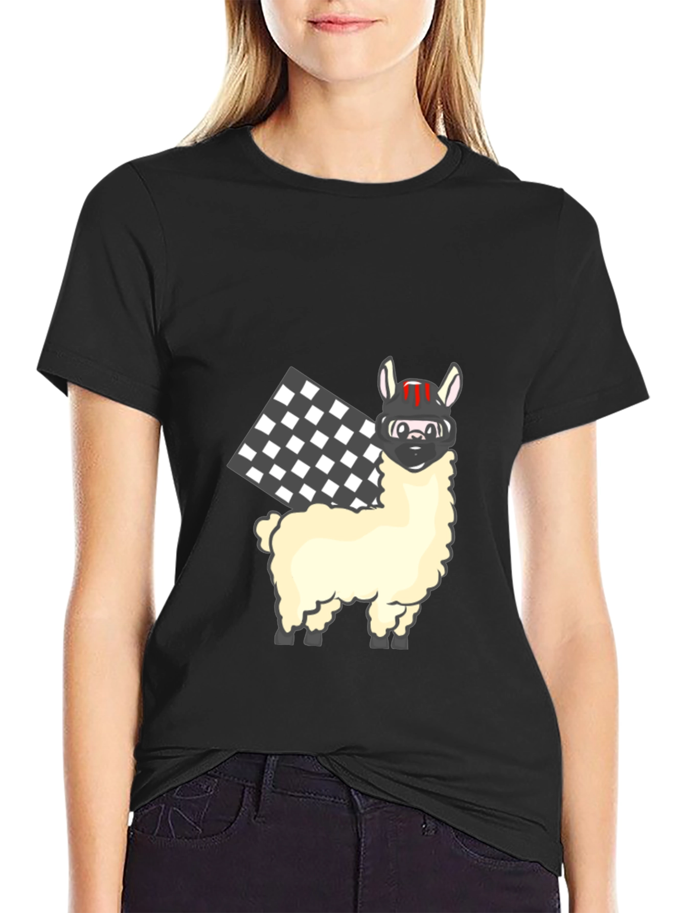 Black Llama Racer Black T-Shirt view 2