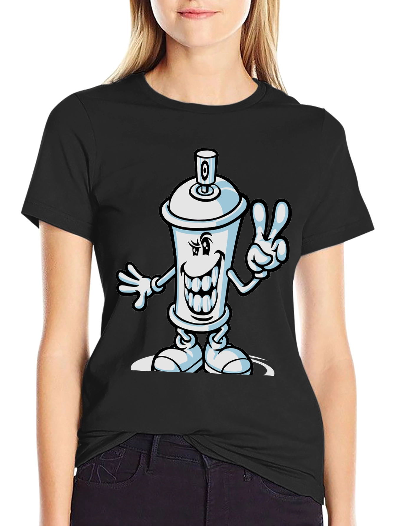 Black Cartoon Spray Paint Can Graphic Tee view 2
