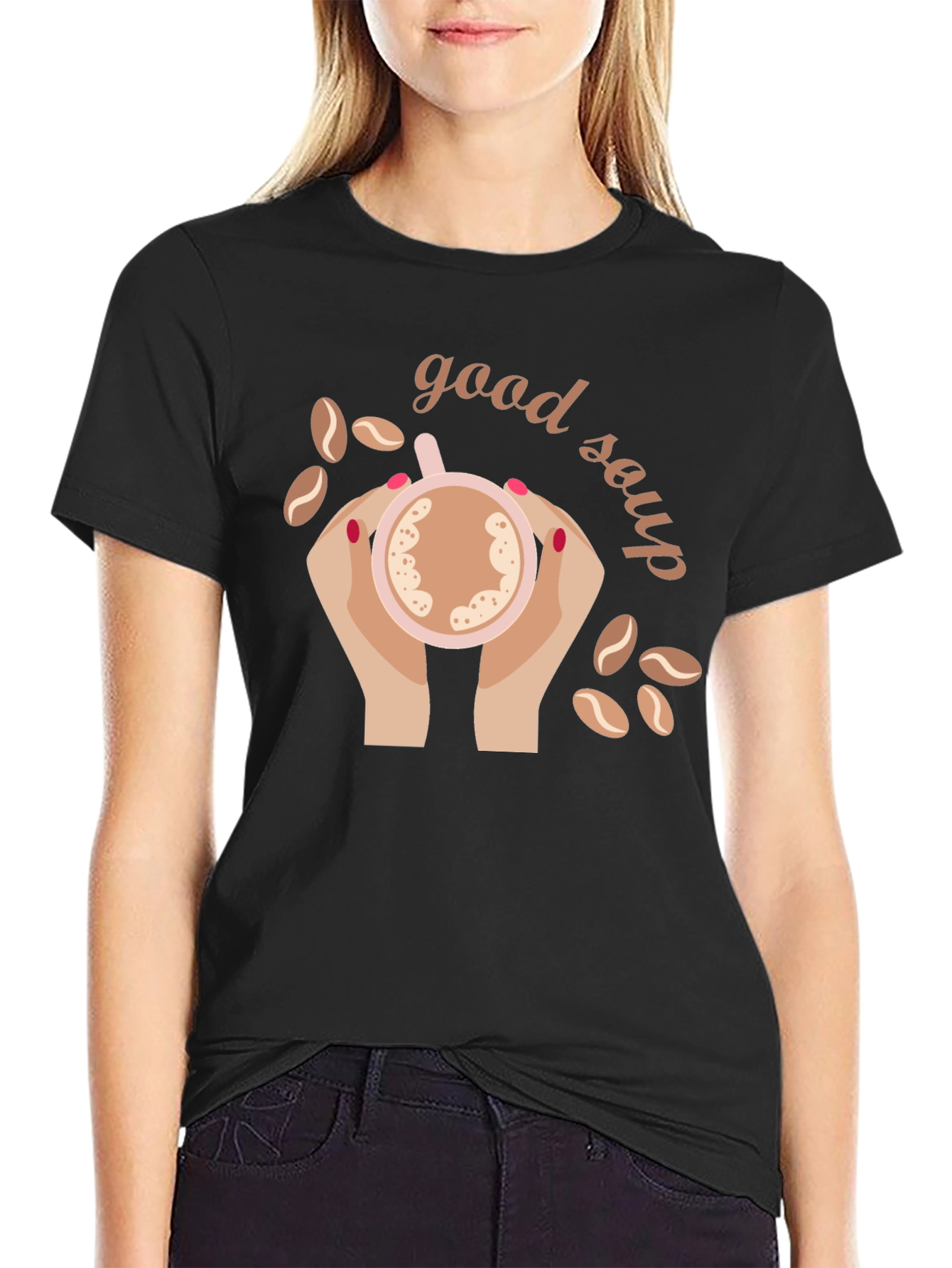 Black Good Soup Graphic T-Shirt | Novelty Coffee Lover Tee view 2