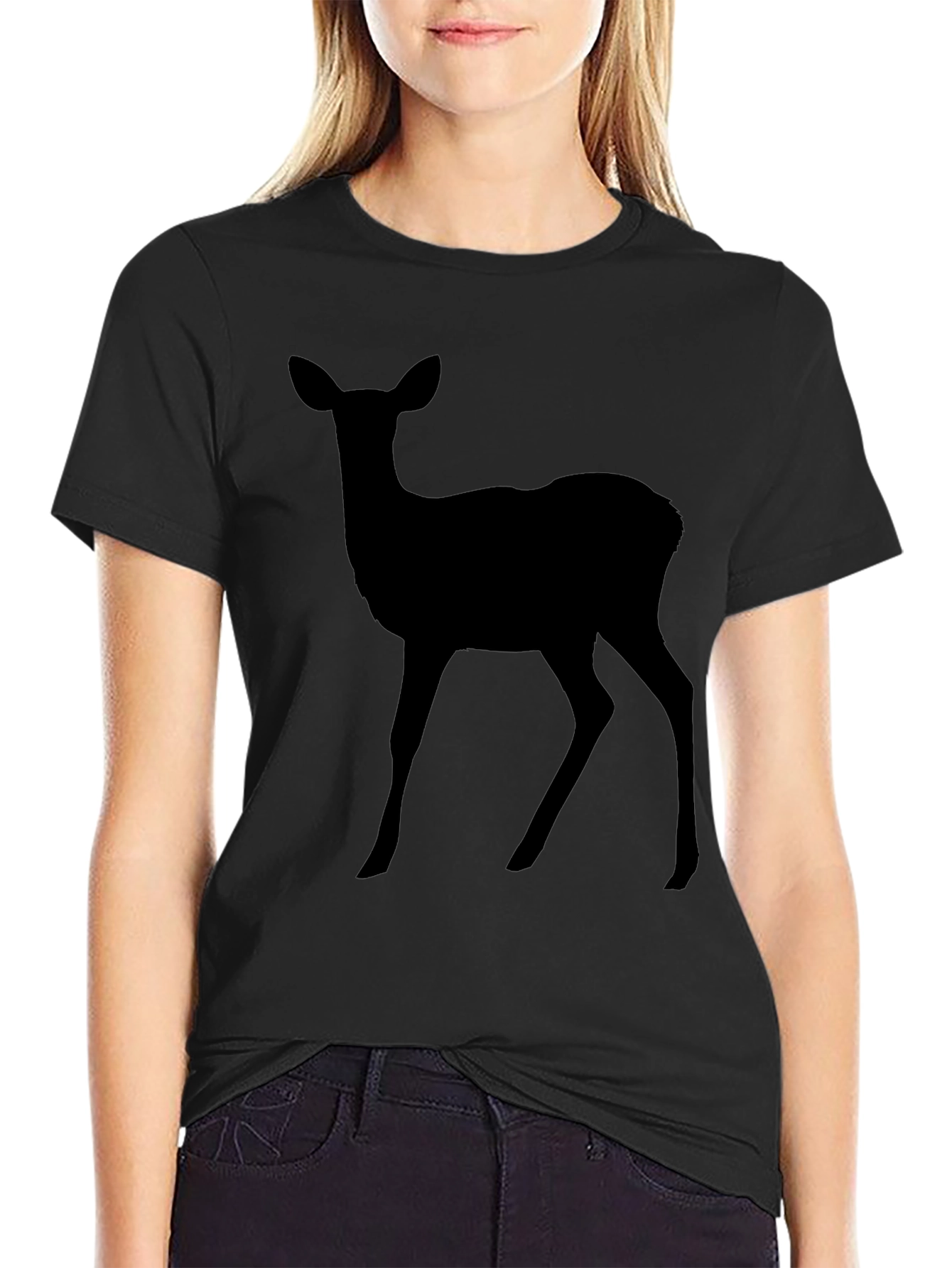 Black Deer Silhouette T-Shirt - Classic Style view 2
