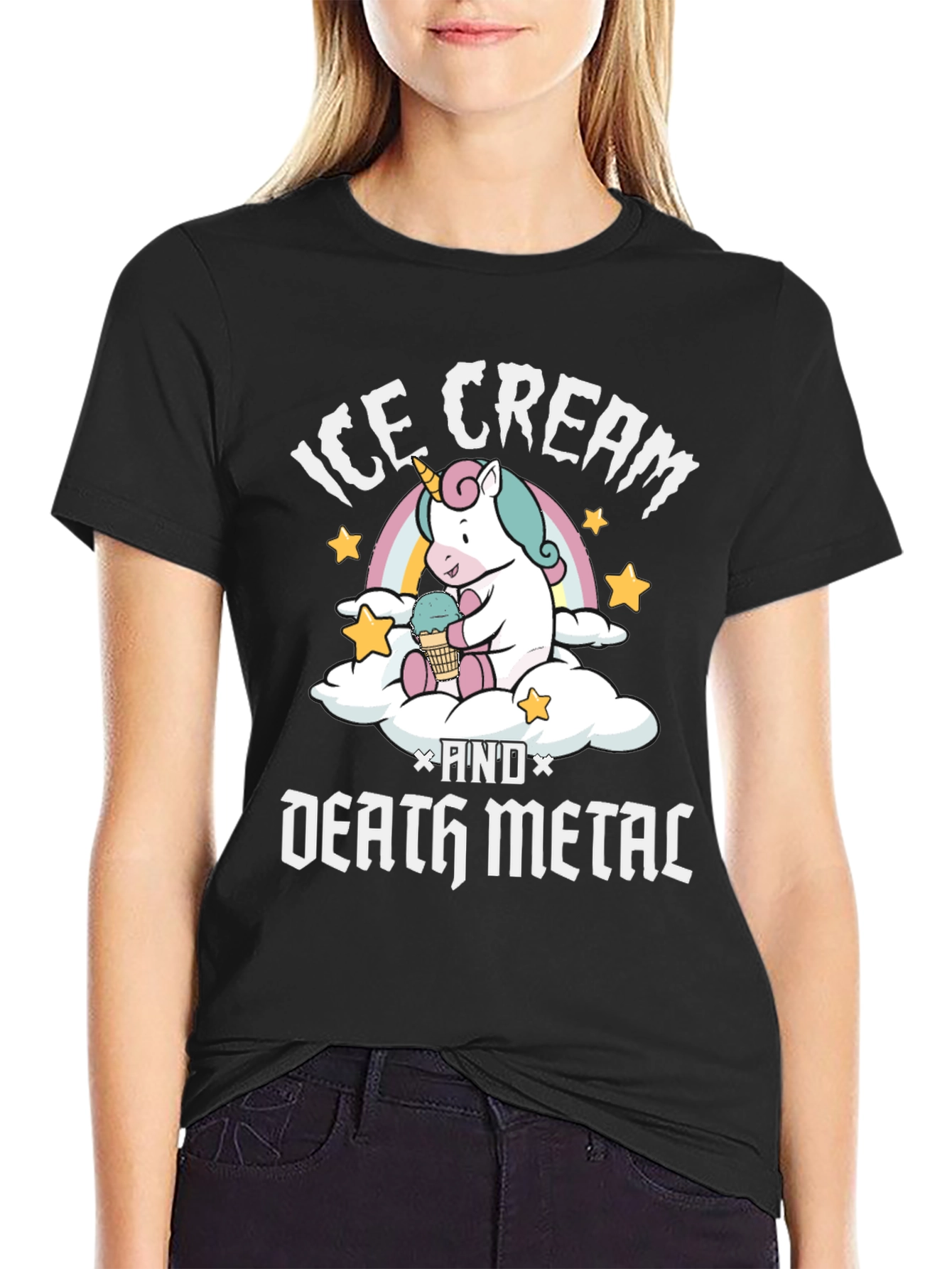 Black Ice Cream and Death Metal Unicorn T-Shirt view 2