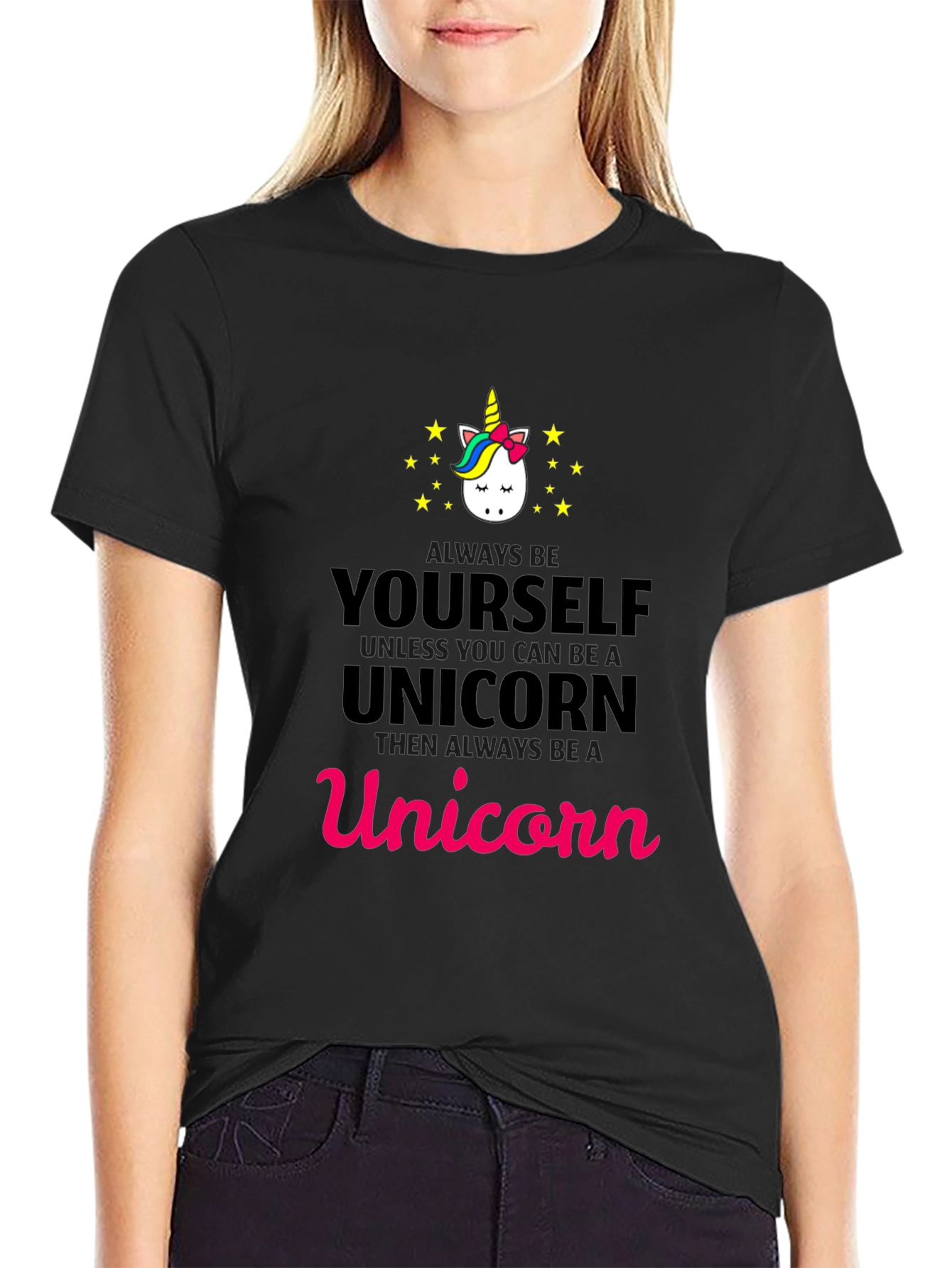 Black Unicorn Graphic Tee - Always Be Yourself T-Shirt view 2