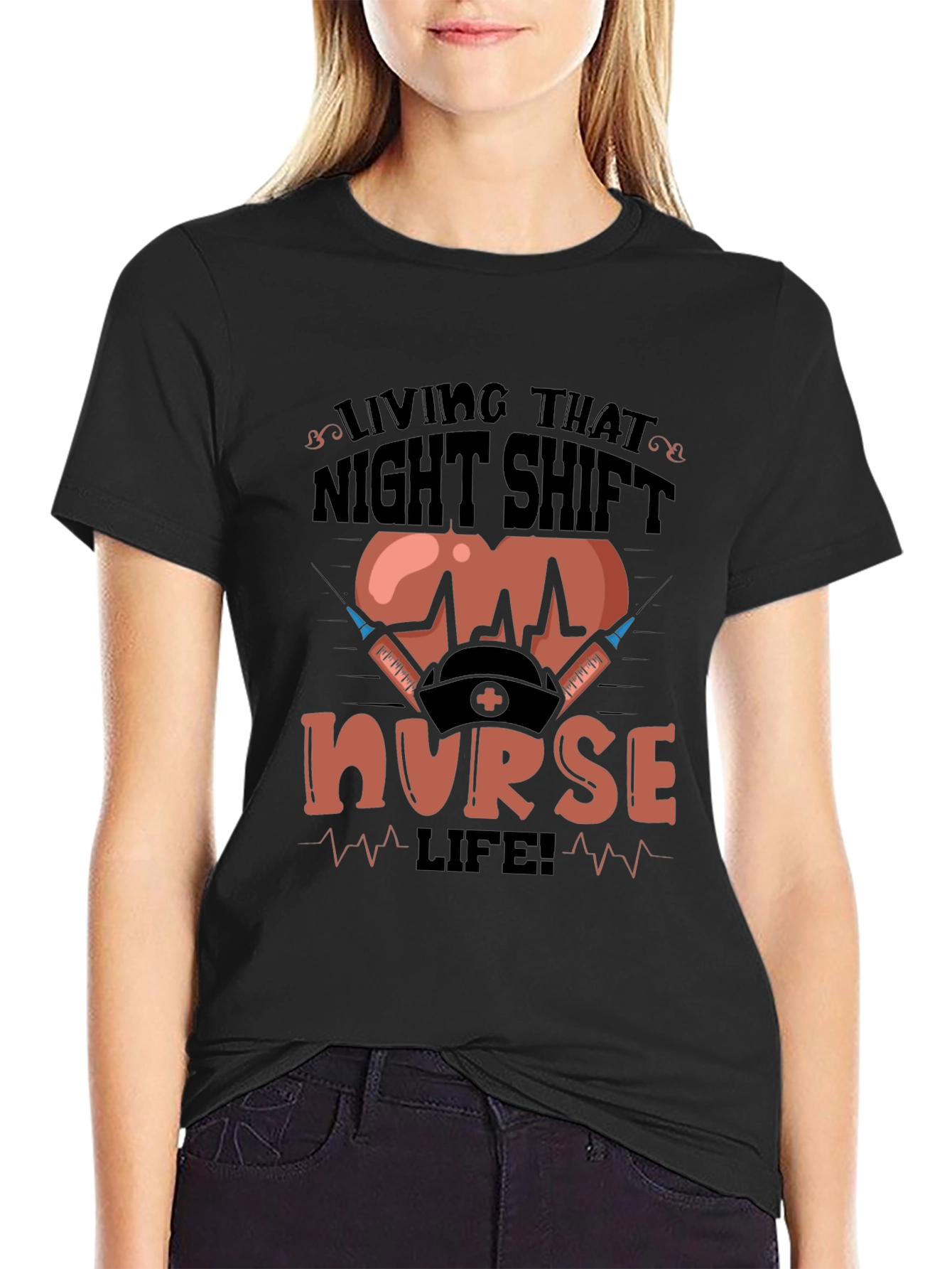 Black Night Shift Nurse T-Shirt view 2
