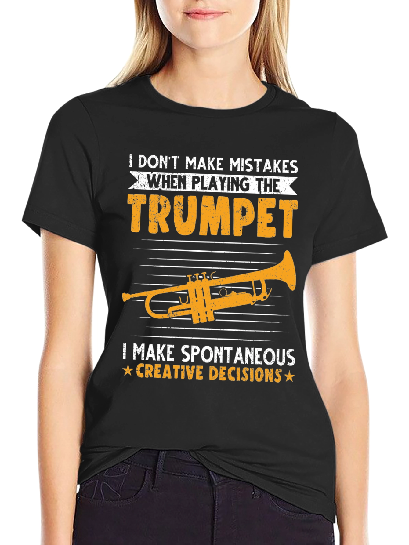 Black Trumpet Player T-Shirt - Spontaneous Creative Decisions view 2