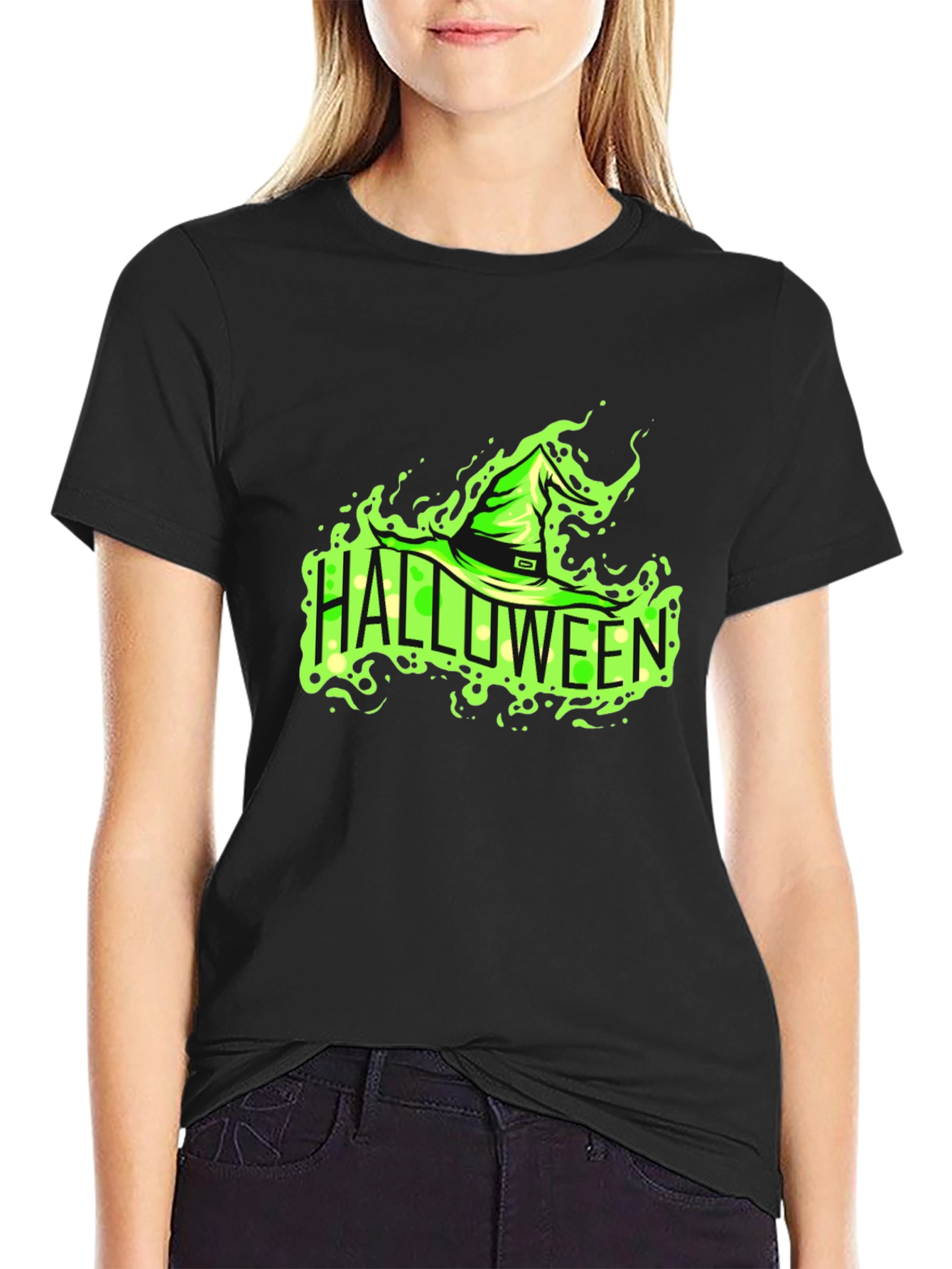 Black Halloween Witch Hat Graphic Tee view 2