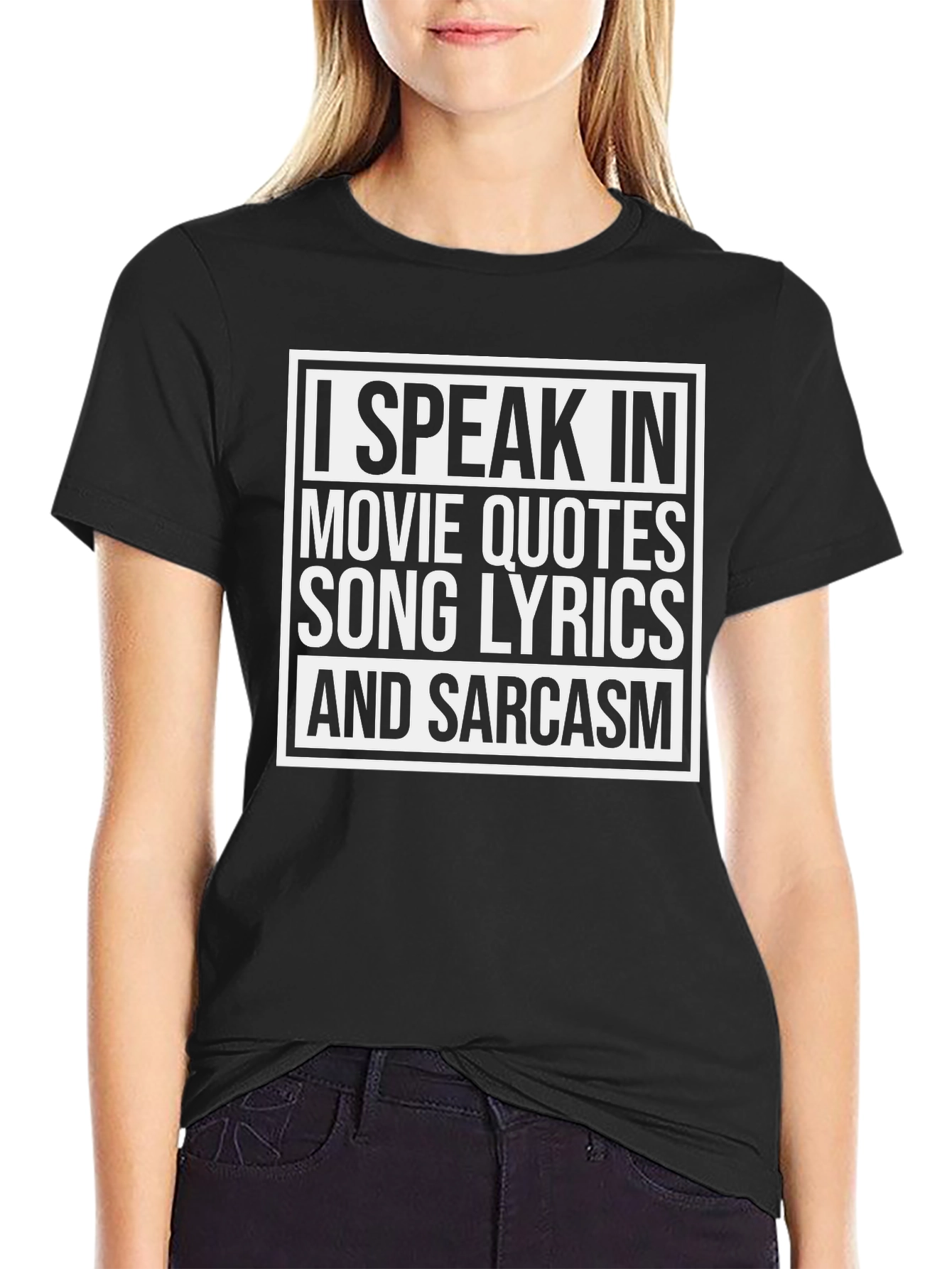 Black I Speak In Movie Quotes T-Shirt - Sarcastic Tee view 2