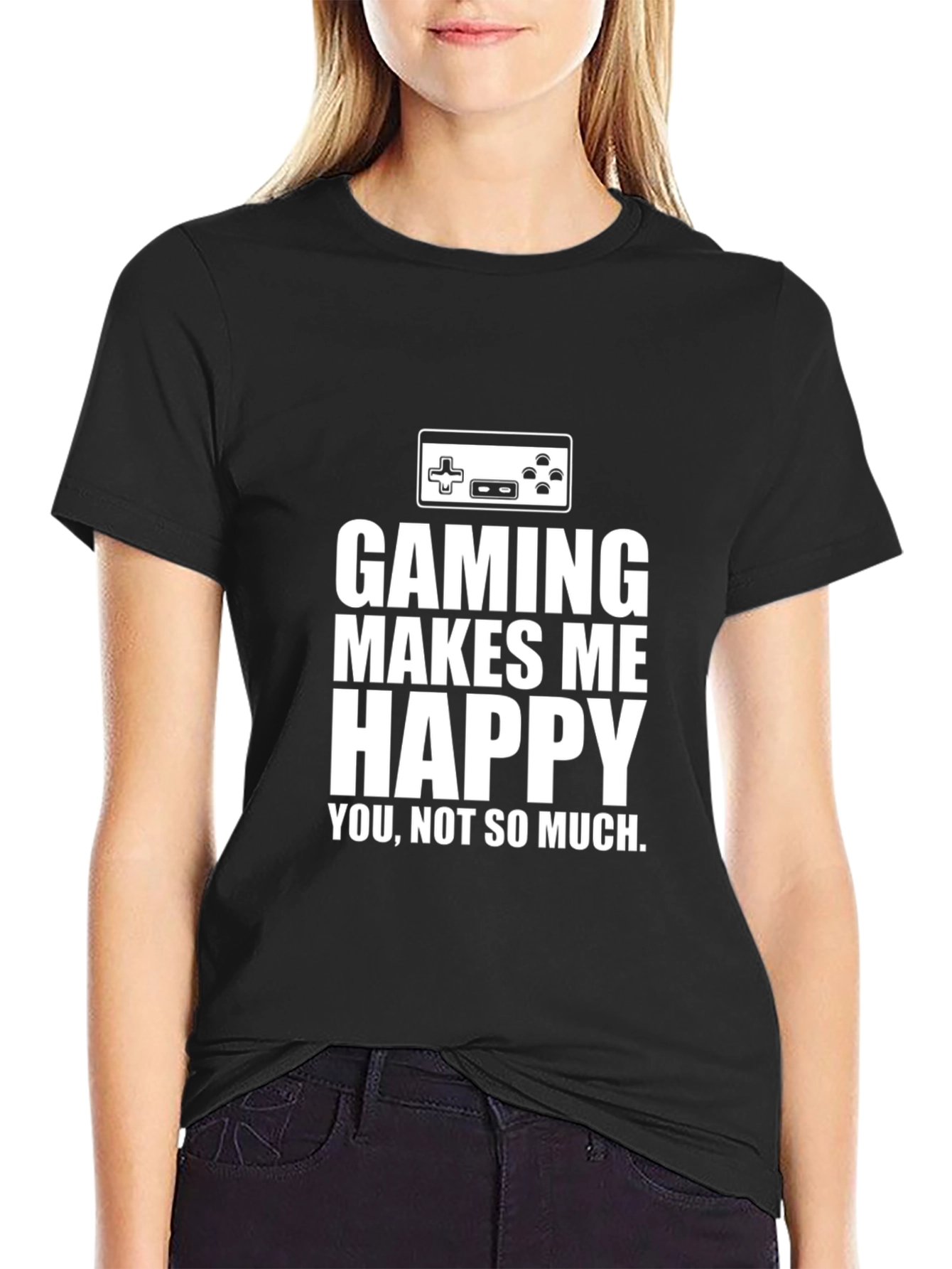 Black Gaming Makes Me Happy T-Shirt Black Cotton view 2