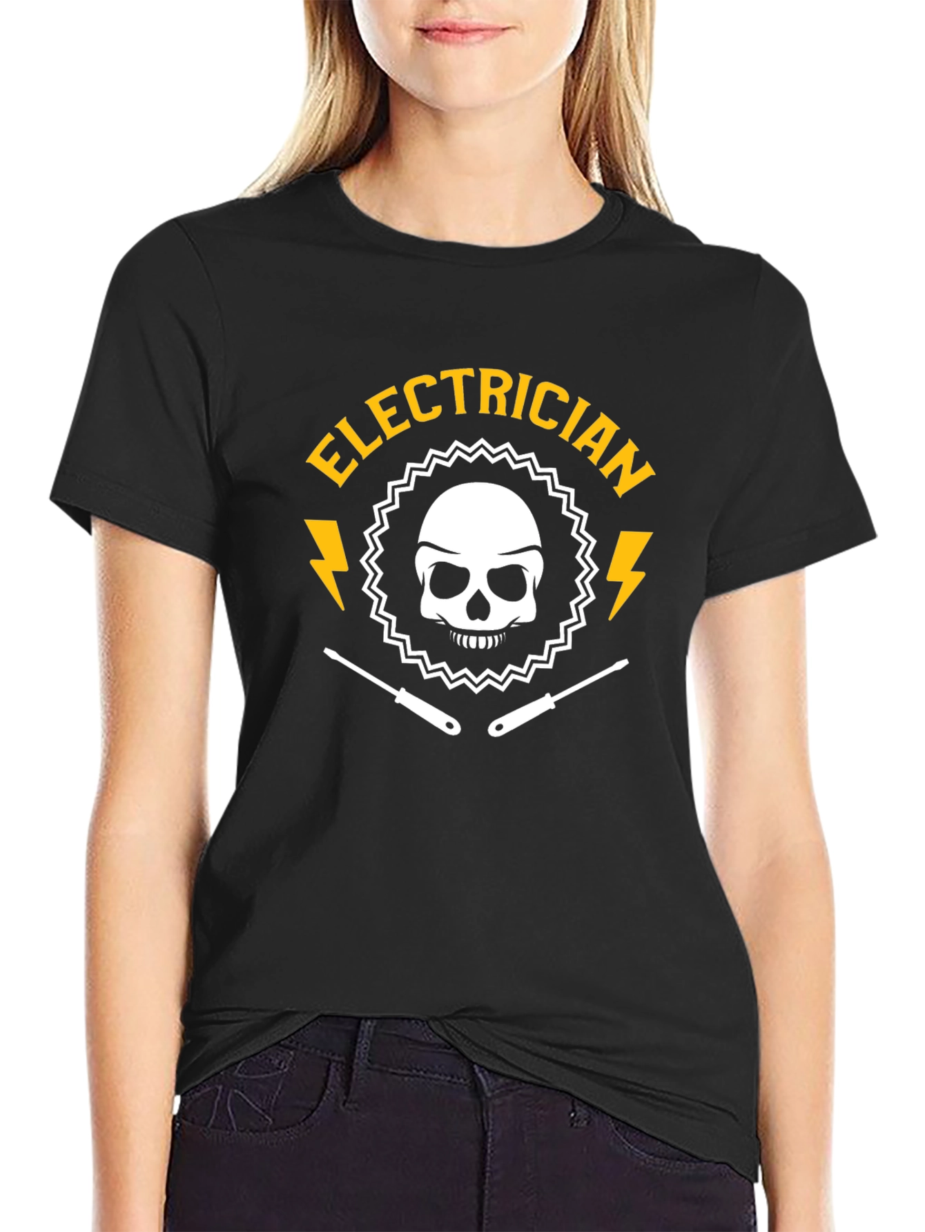 Black Electrician Skull Graphic Black T-Shirt view 2