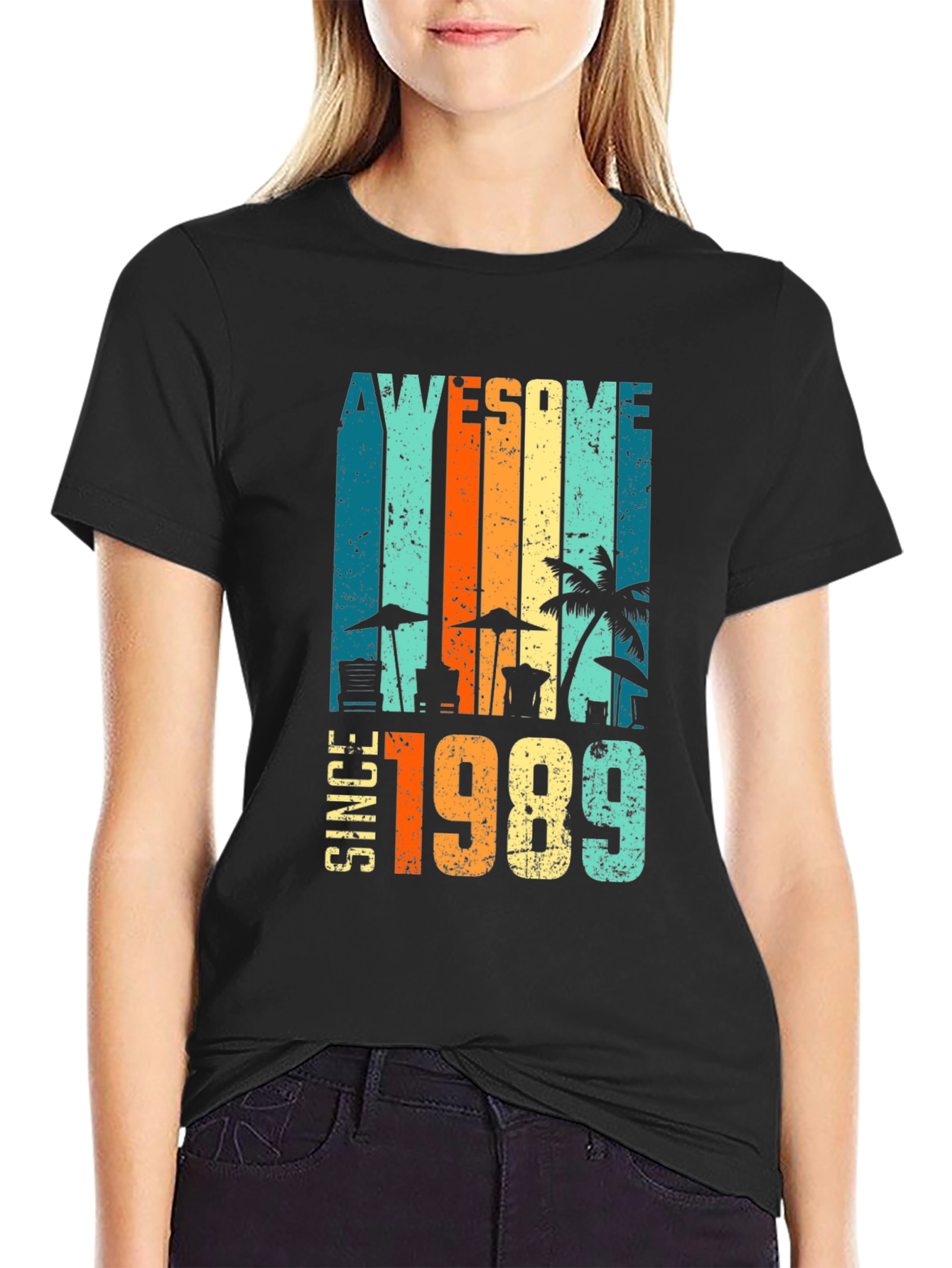 Black Awesome Since 1989 Beach T-Shirt view 2