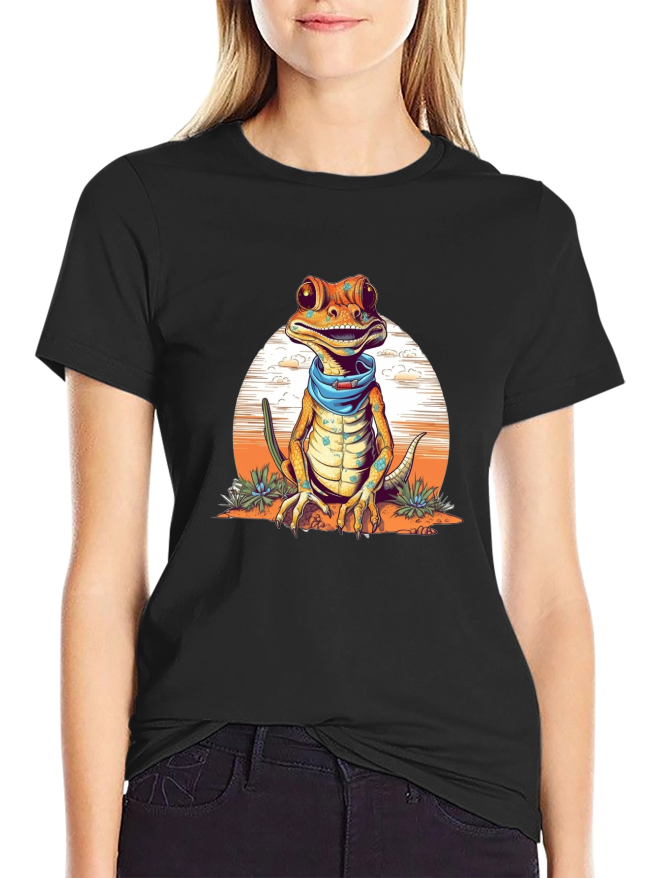Black Gecko Bandana T-Shirt - Quirky Reptile Graphic Tee view 2