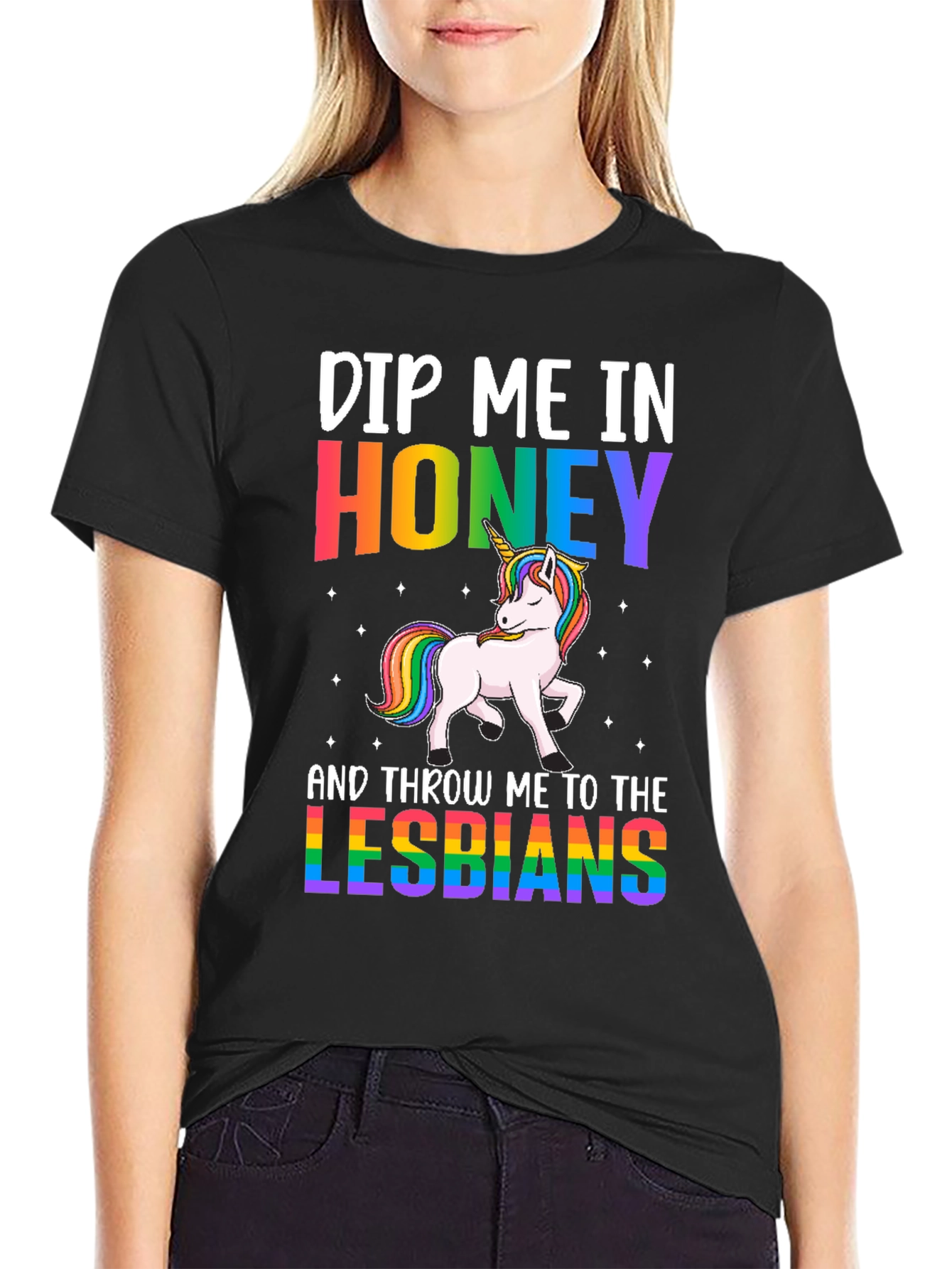 Black Dip Me In Honey Lesbians Graphic Tee view 2