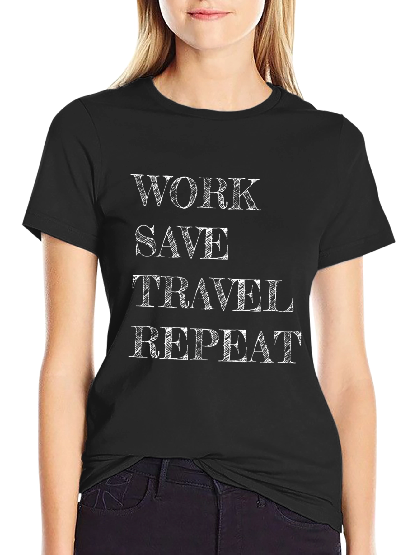 Black Work Save Travel Repeat T-Shirt view 2