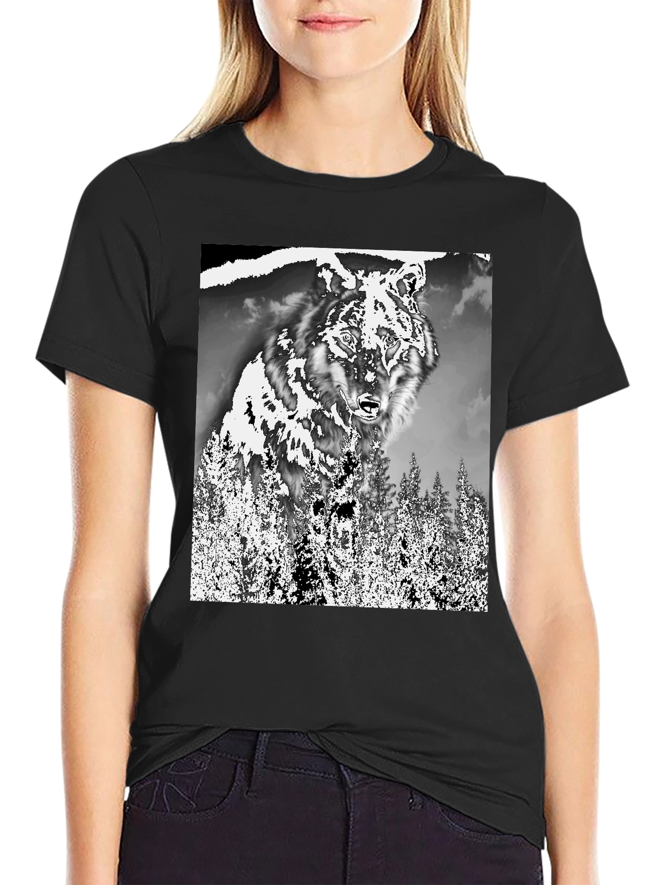 Black Wolf in the Woods Graphic Tee - Black view 2