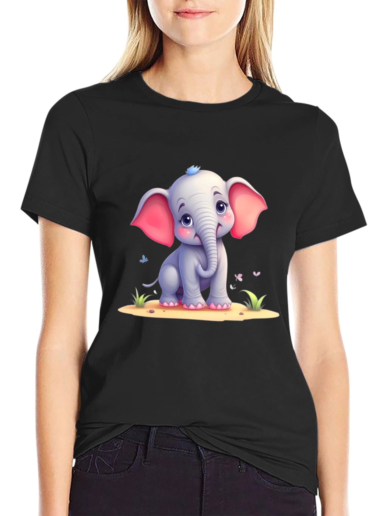 Black Cute Elephant Graphic Tee - Black view 2