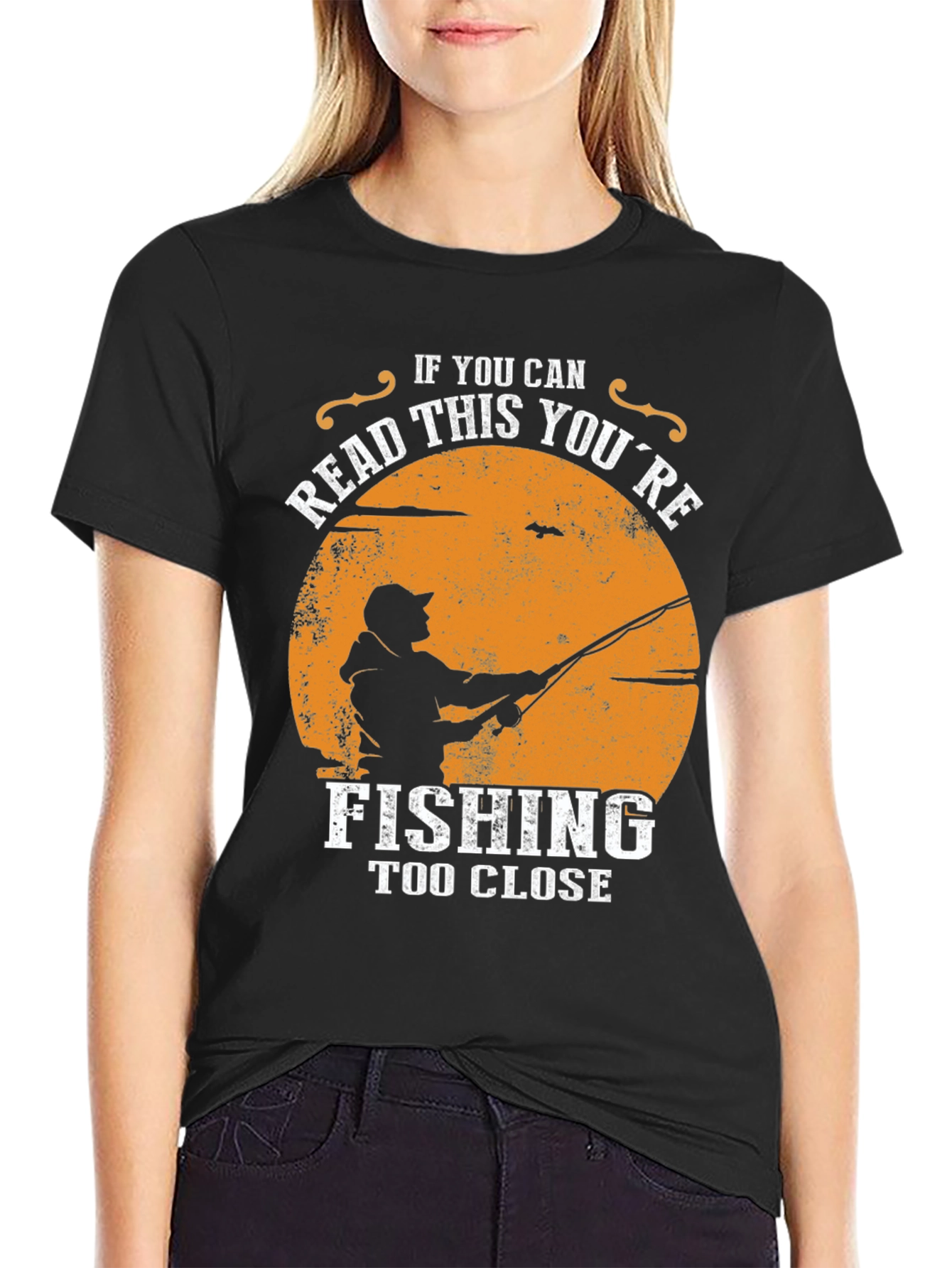Black Fishing Humor Graphic T-Shirt - Read This You're Fishing Too Close view 2