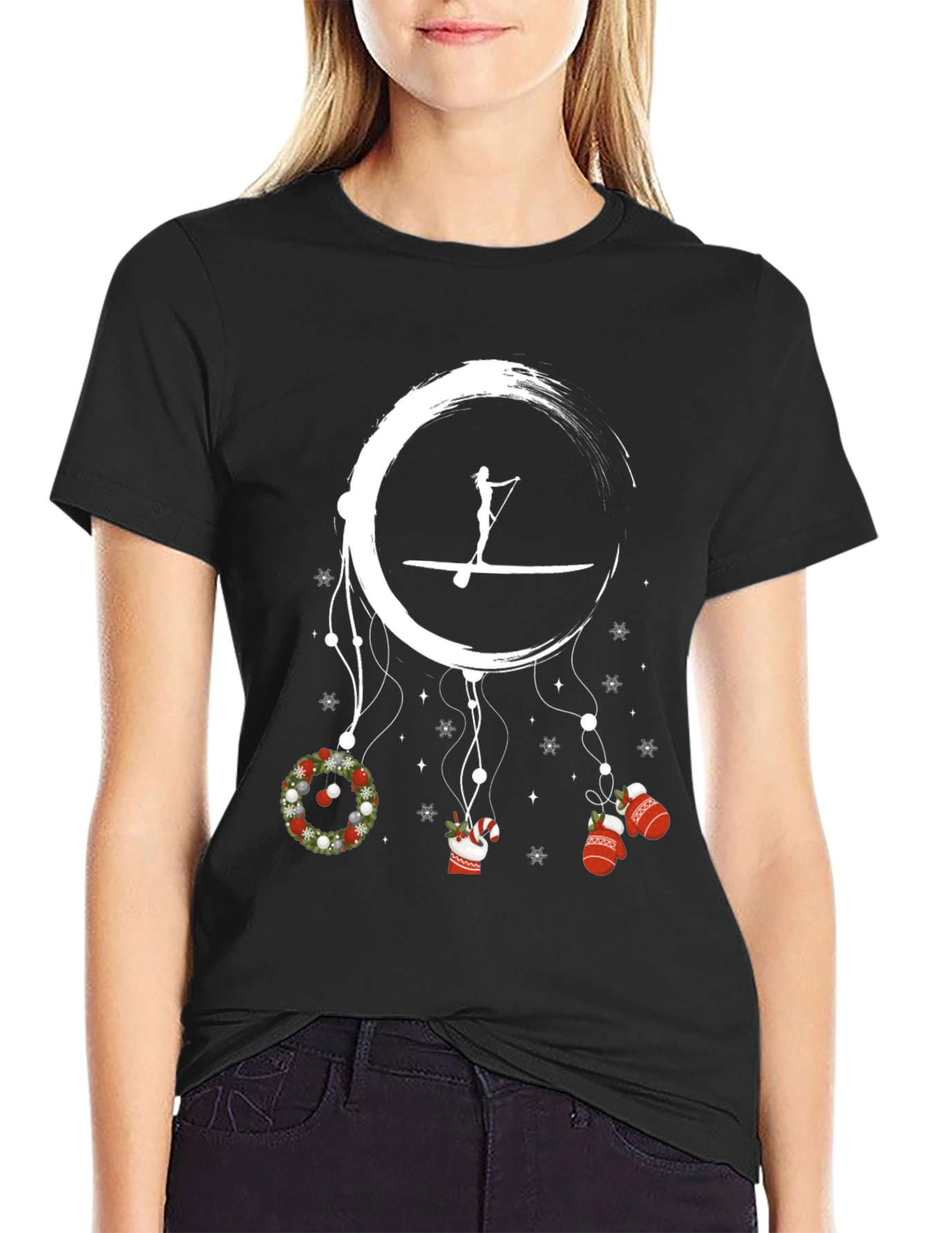 Black Paddleboard Christmas Dream T-shirt view 2